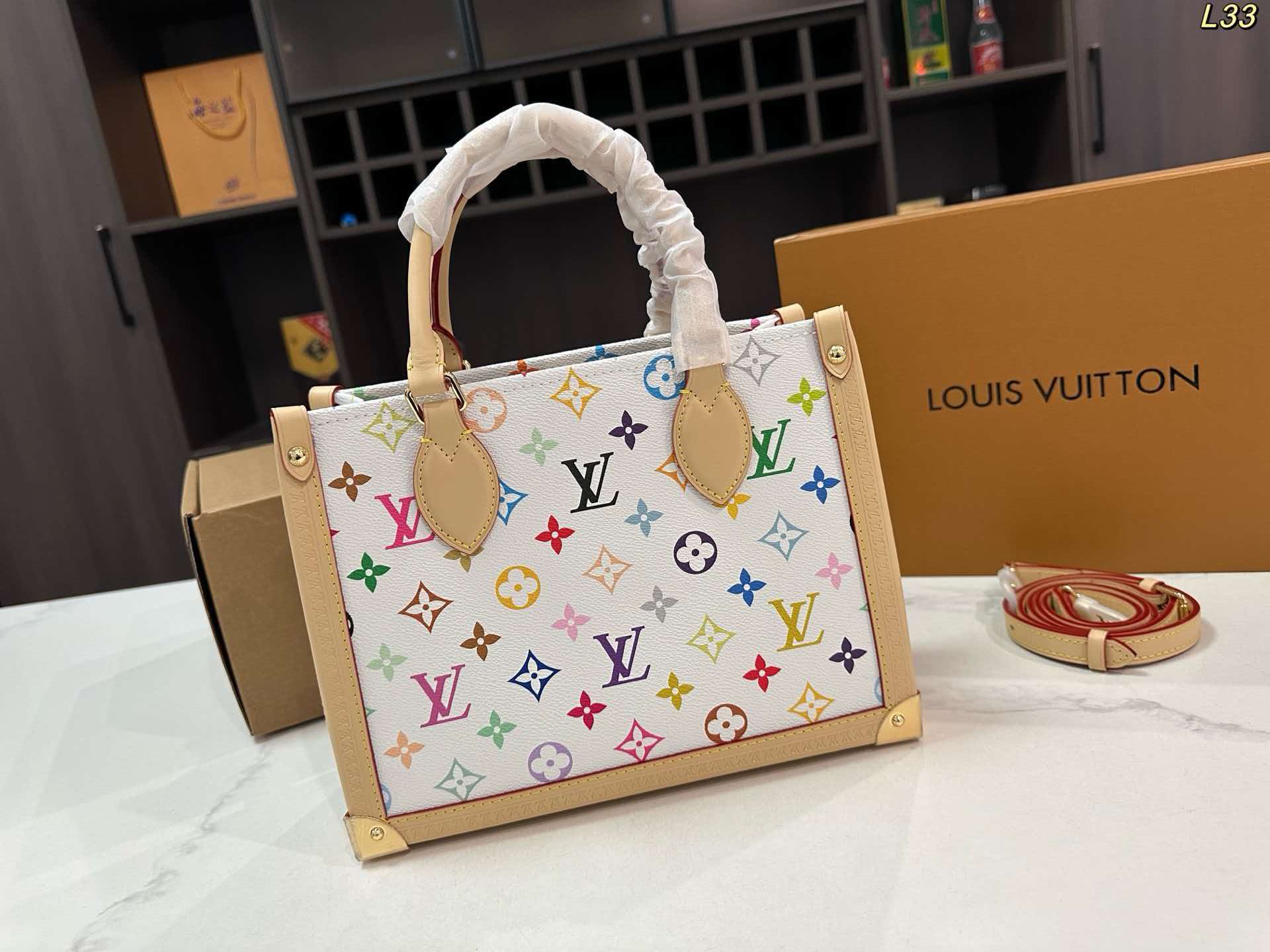 LV OnTheGo PM White Multicolore