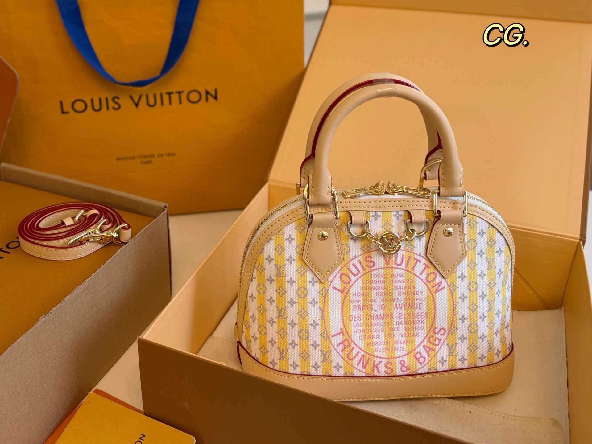 LV Alma BB Yellow Stripes Trunks&Bags Crossbody Handbag