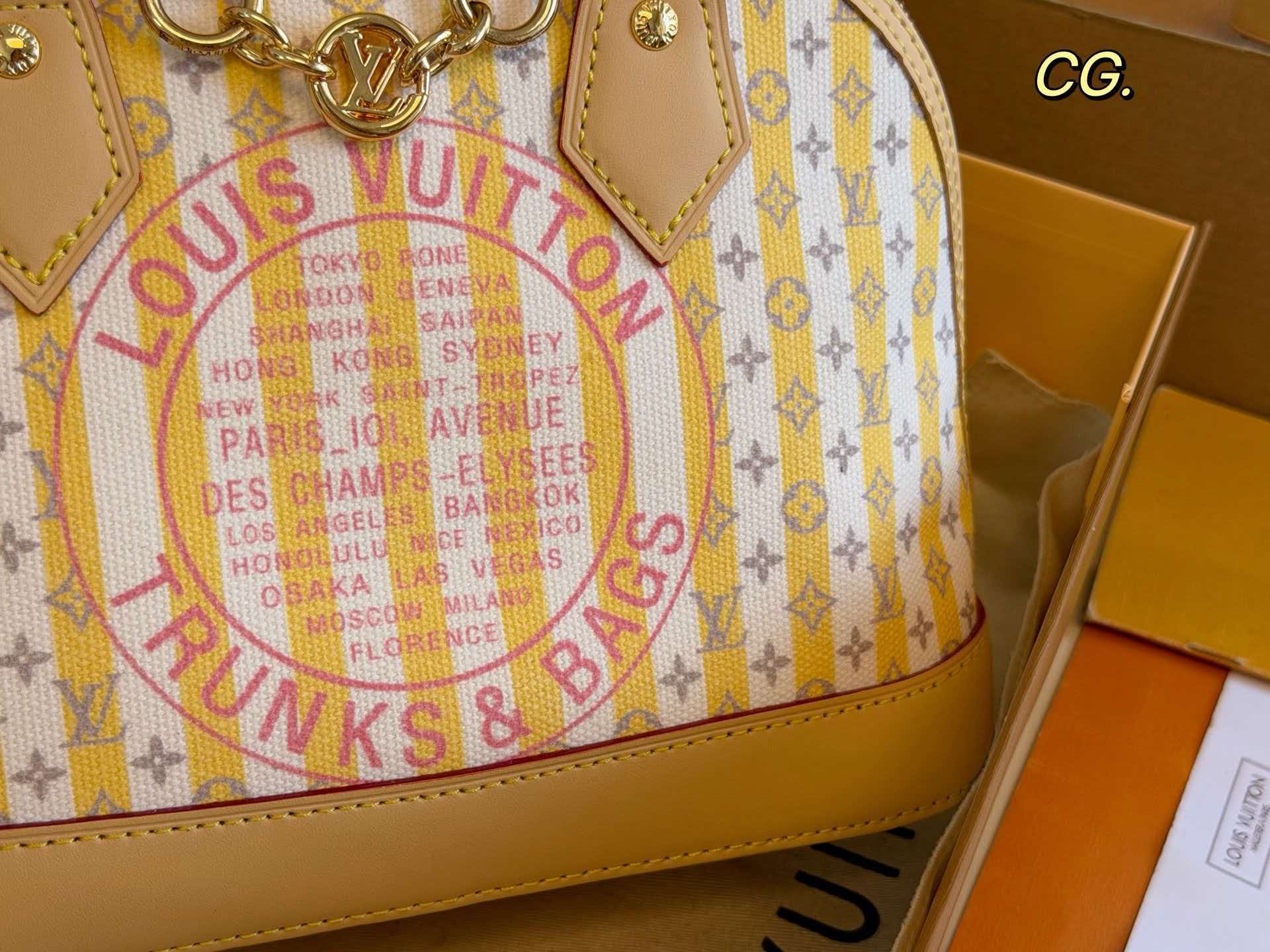 LV Alma BB Yellow Stripes Trunks&Bags Crossbody Handbag