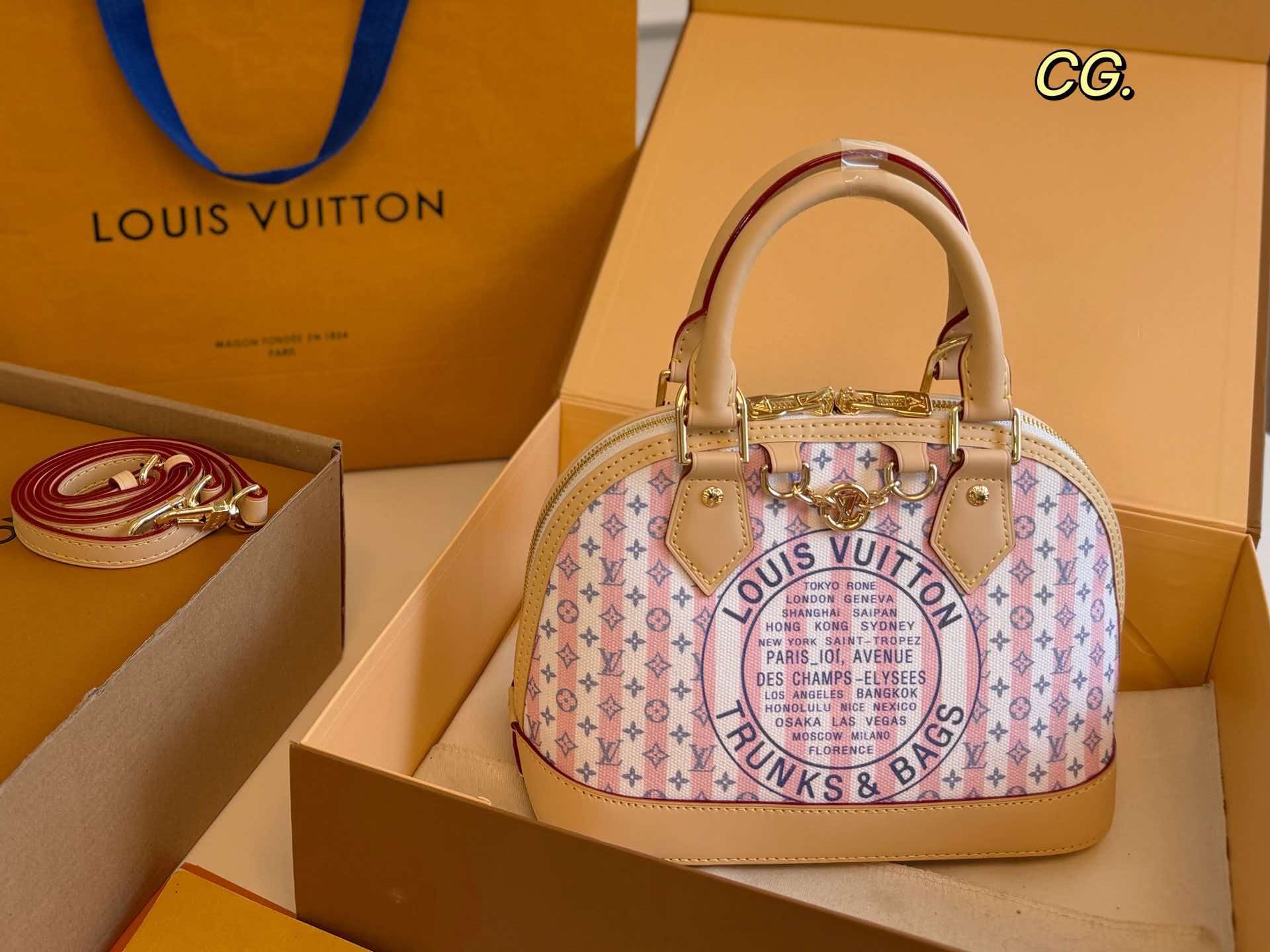 LV Alma BB Yellow Stripes Trunks&Bags Crossbody Handbag