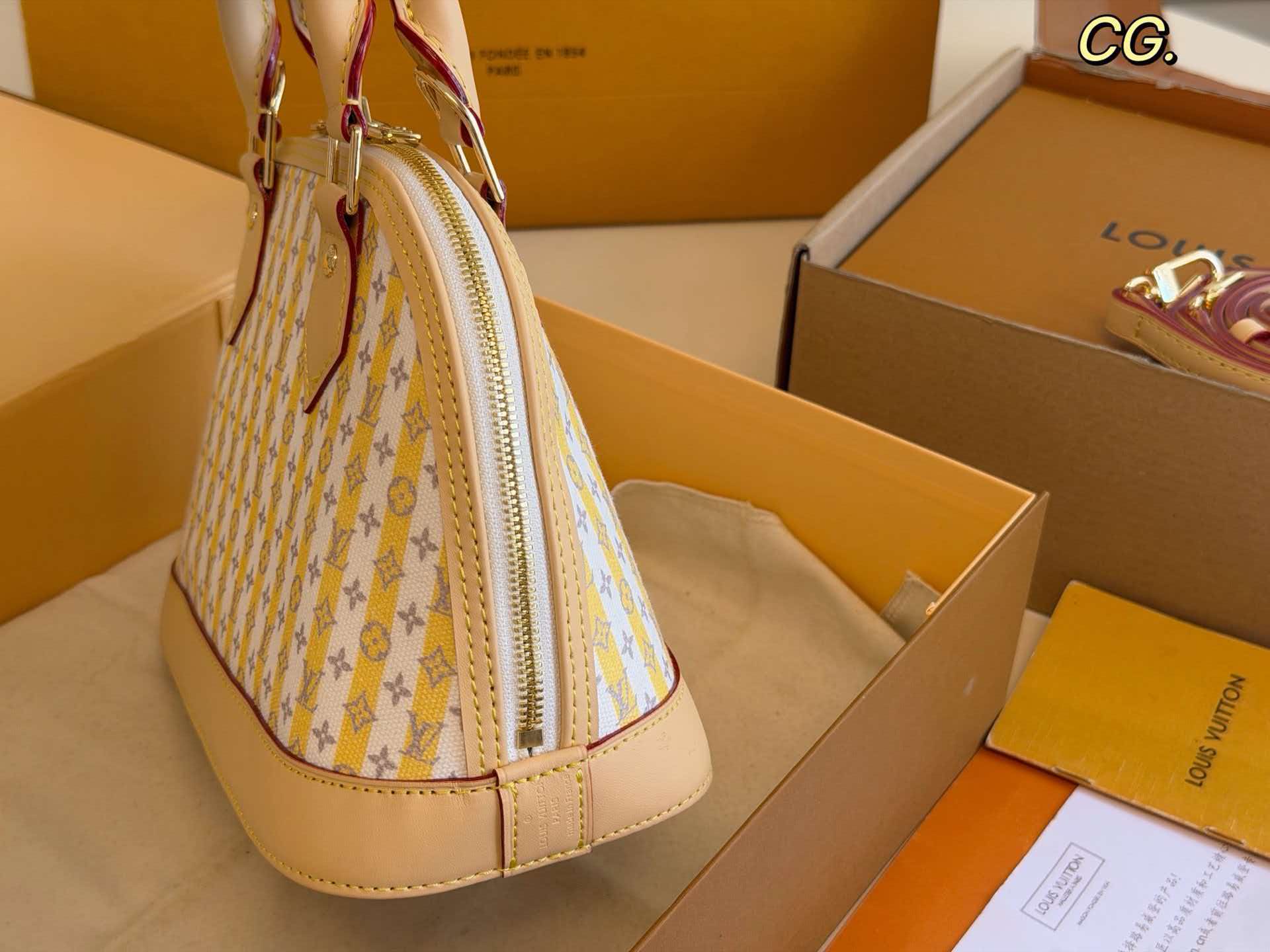 LV Alma BB Yellow Stripes Trunks&Bags Crossbody Handbag