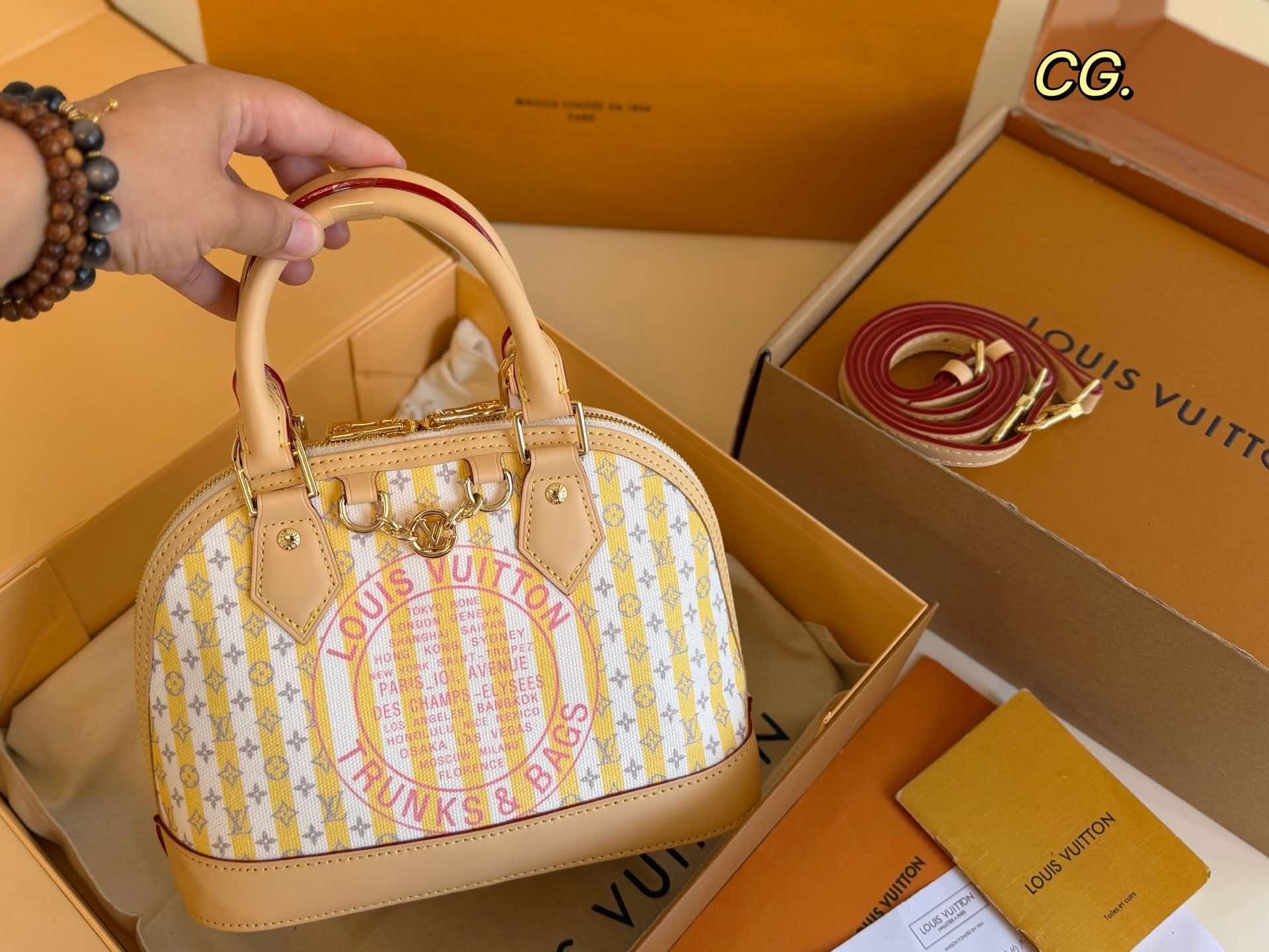 LV Alma BB Yellow Stripes Trunks&Bags Crossbody Handbag