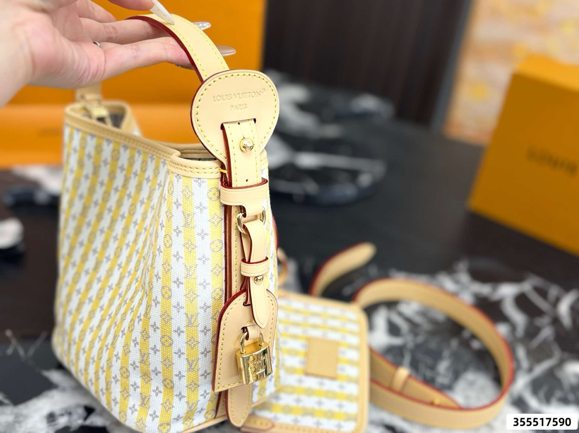 LV All‑in BB Yellow Stripes Trunks&Bags Crossbody Bucket Bag