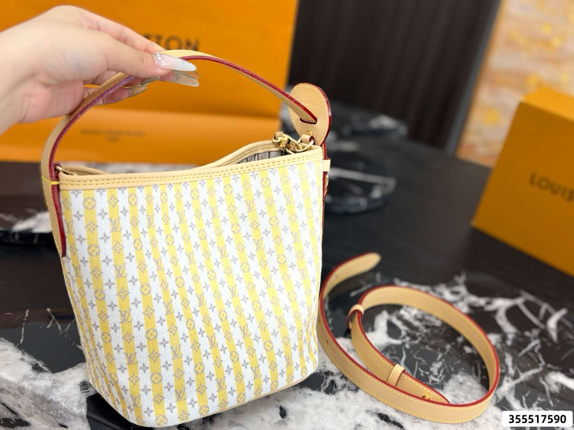 LV All‑in BB Yellow Stripes Trunks&Bags Crossbody Bucket Bag