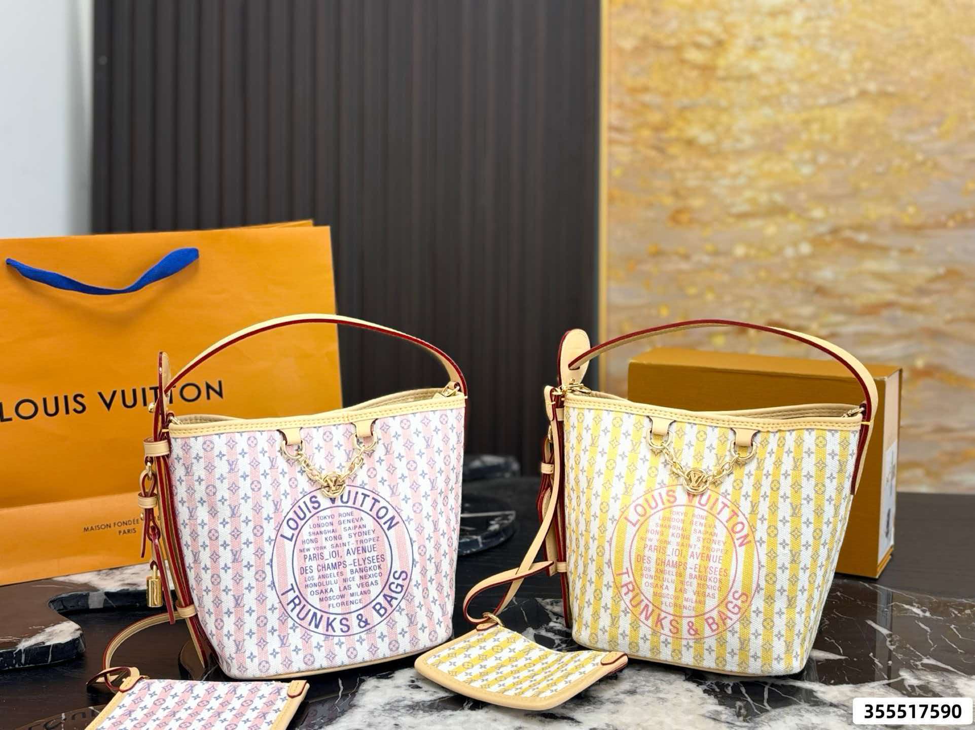 LV All‑in BB Yellow Stripes Trunks&Bags Crossbody Bucket Bag