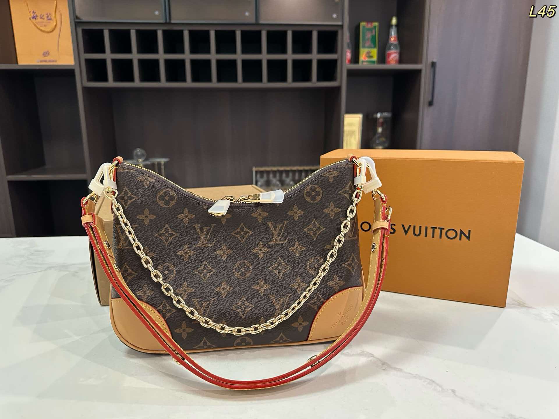 LV Boulogne Black Corner Monogram Hobo Shoulder Bag