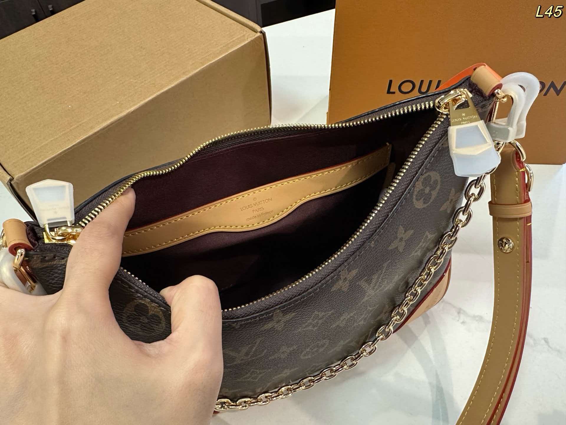 LV Boulogne Black Corner Monogram Hobo Shoulder Bag