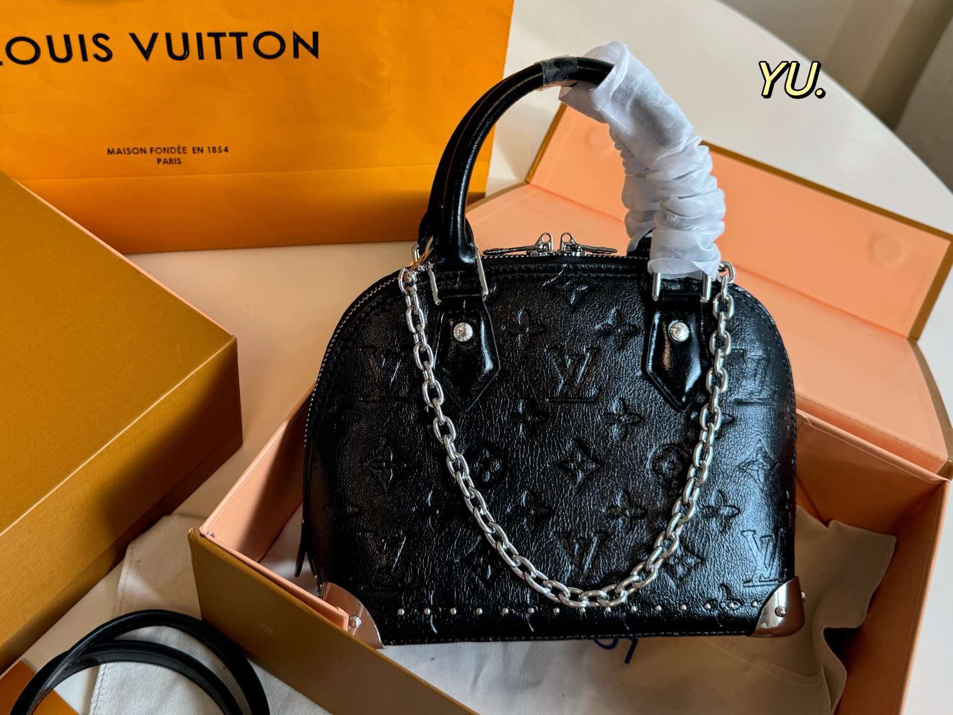 LV Alma BB Monogram Canvas Rabbit Charm Dome Handbag