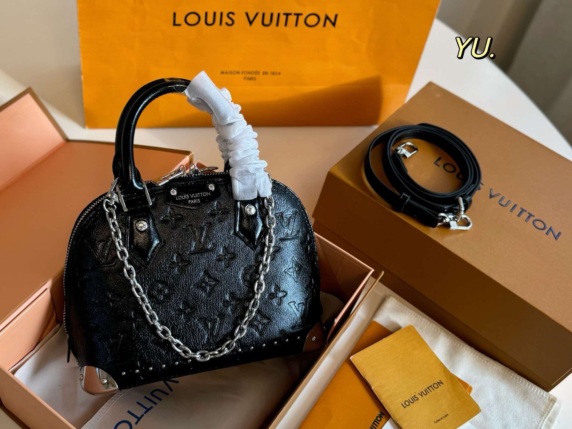 LV Alma BB Monogram Canvas Rabbit Charm Dome Handbag