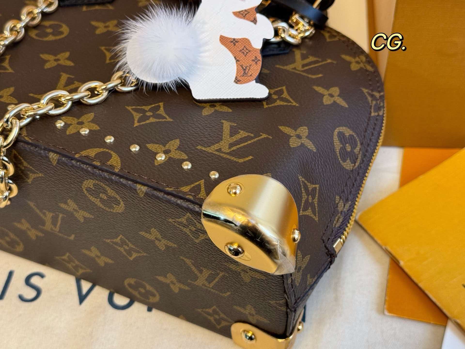 LV Alma BB Monogram Canvas Rabbit Charm Dome Handbag