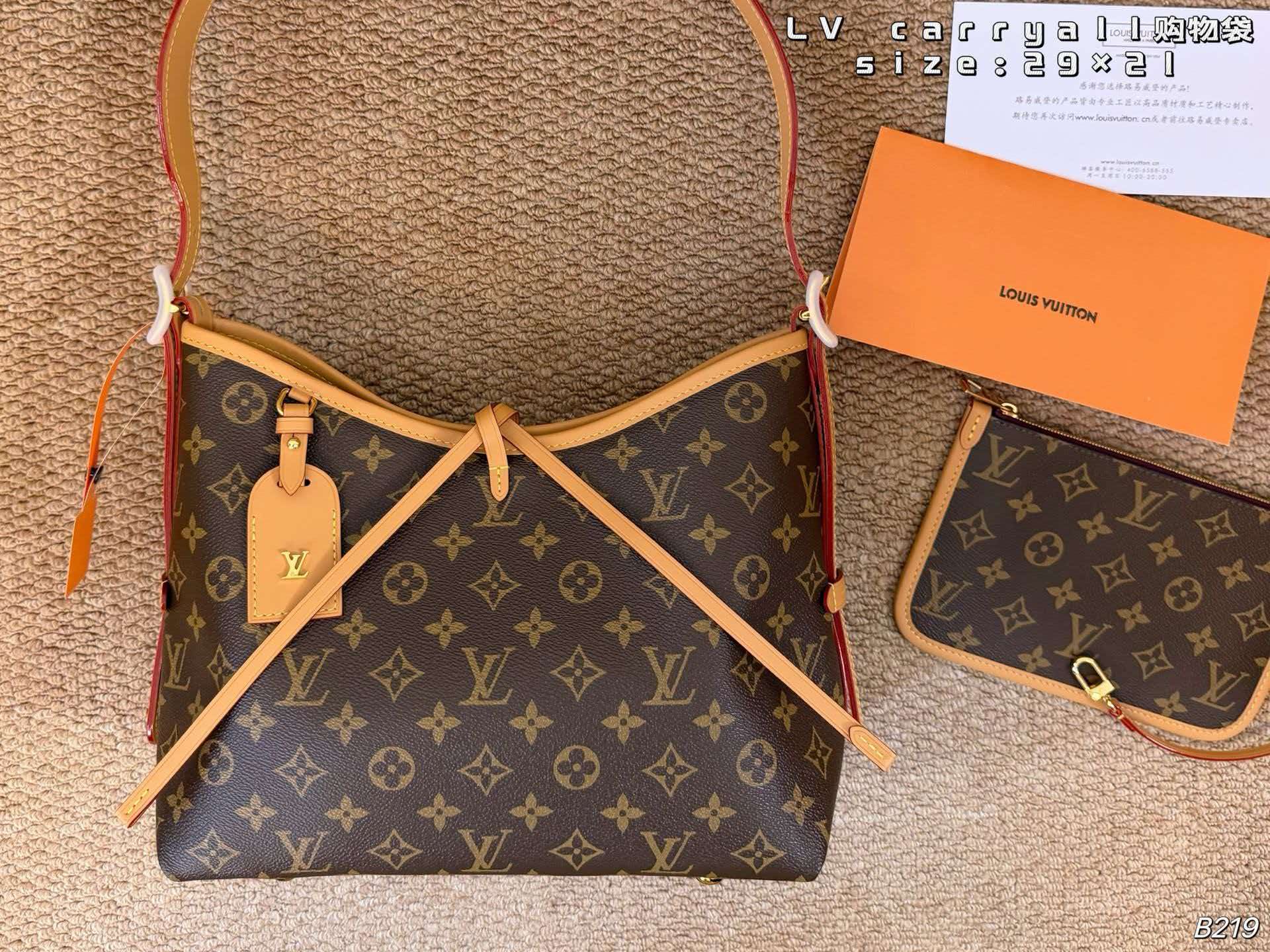 LV Carryall PM Monogram Canvas Hobo Shoulder Tote Bag With Pouch