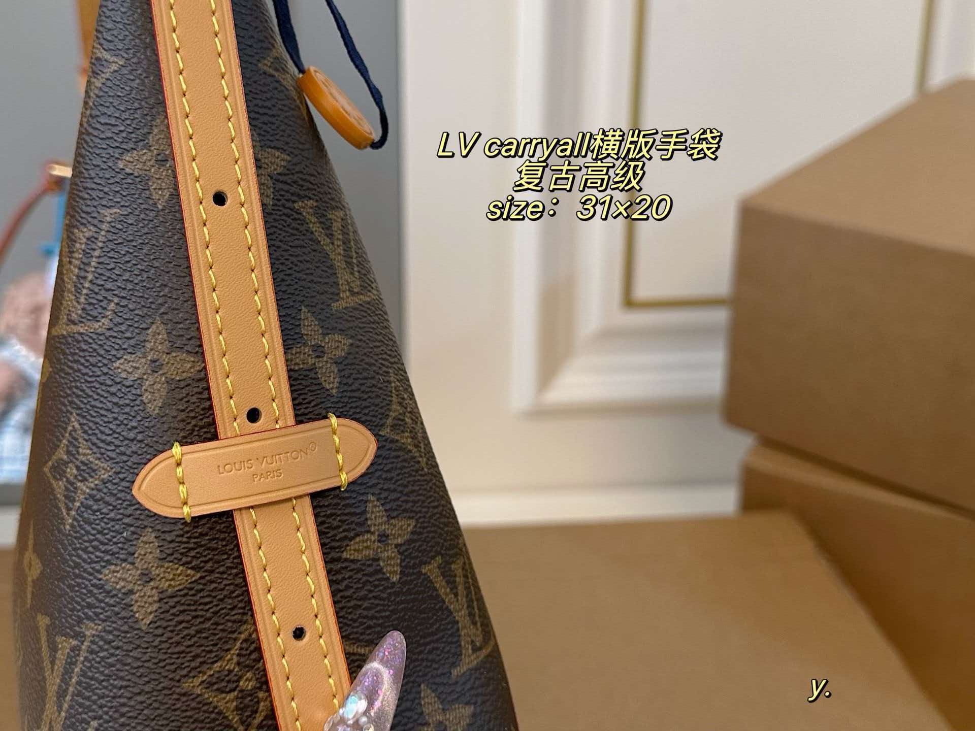 LV Carryall East West Monogram Canvas Hobo Shoulder Tote Bag
