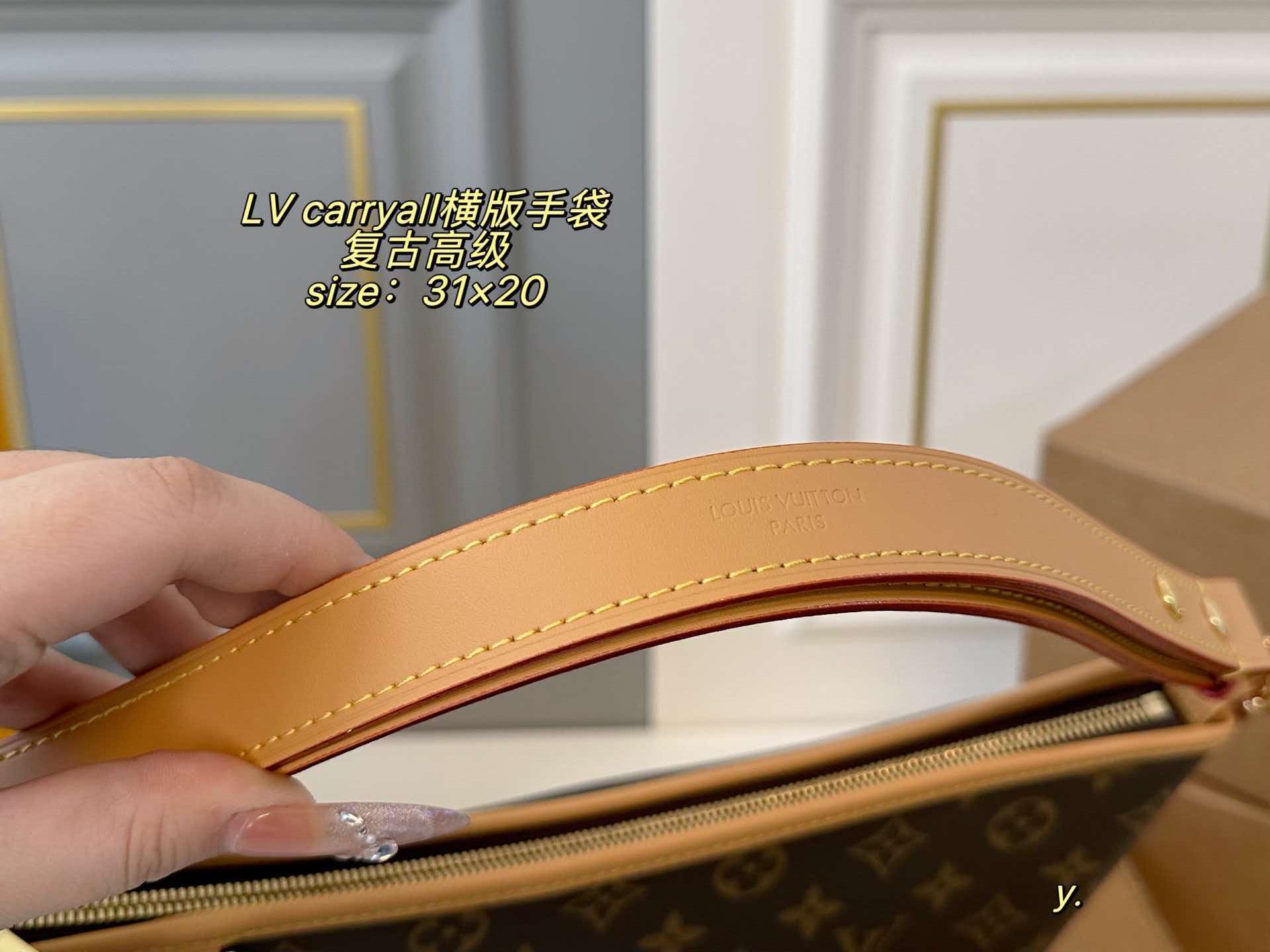 LV Carryall East West Monogram Canvas Hobo Shoulder Tote Bag