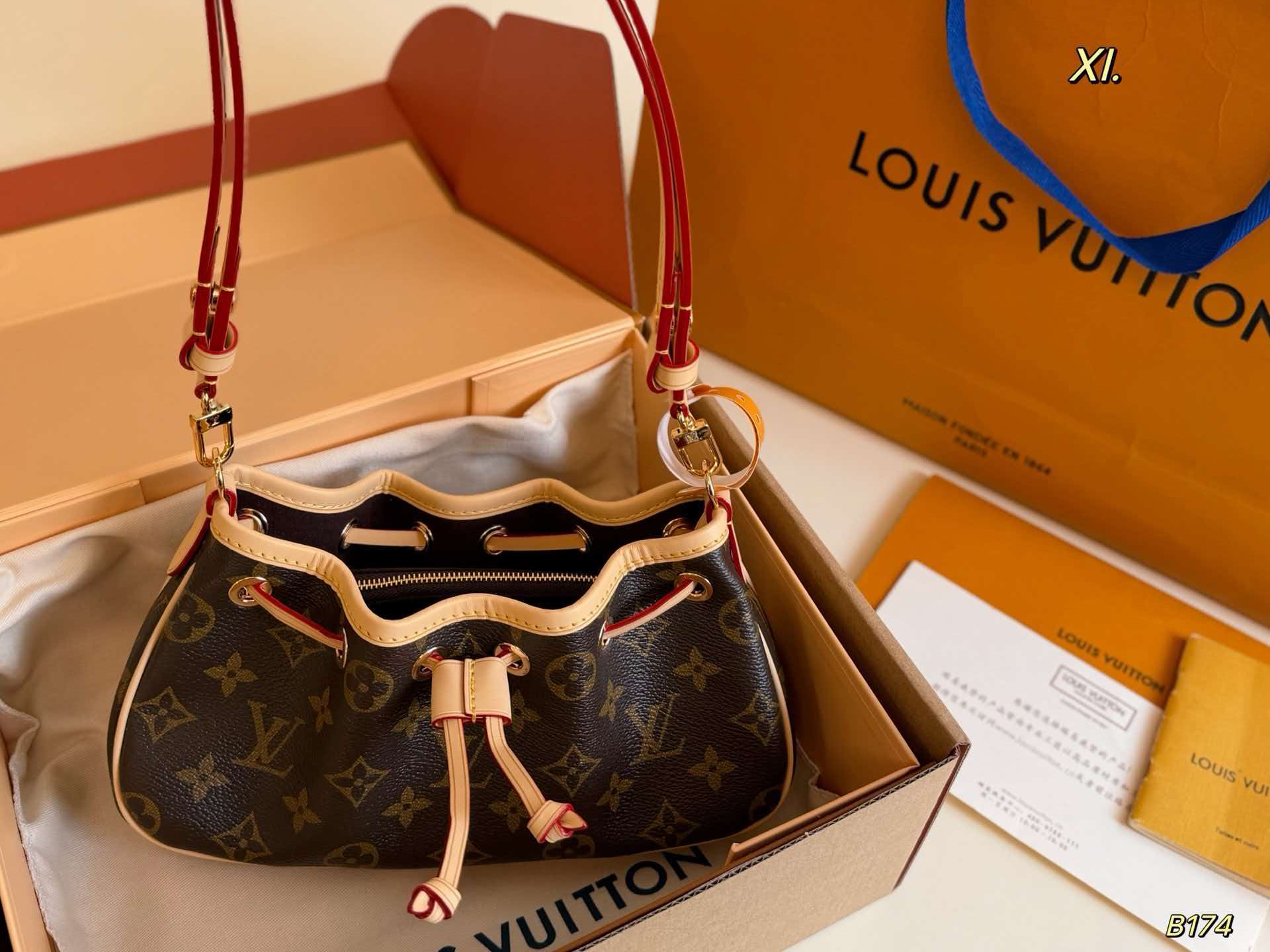 Monogram nano drawstring crossbody bag gold‑tone hardware women daily mini purse