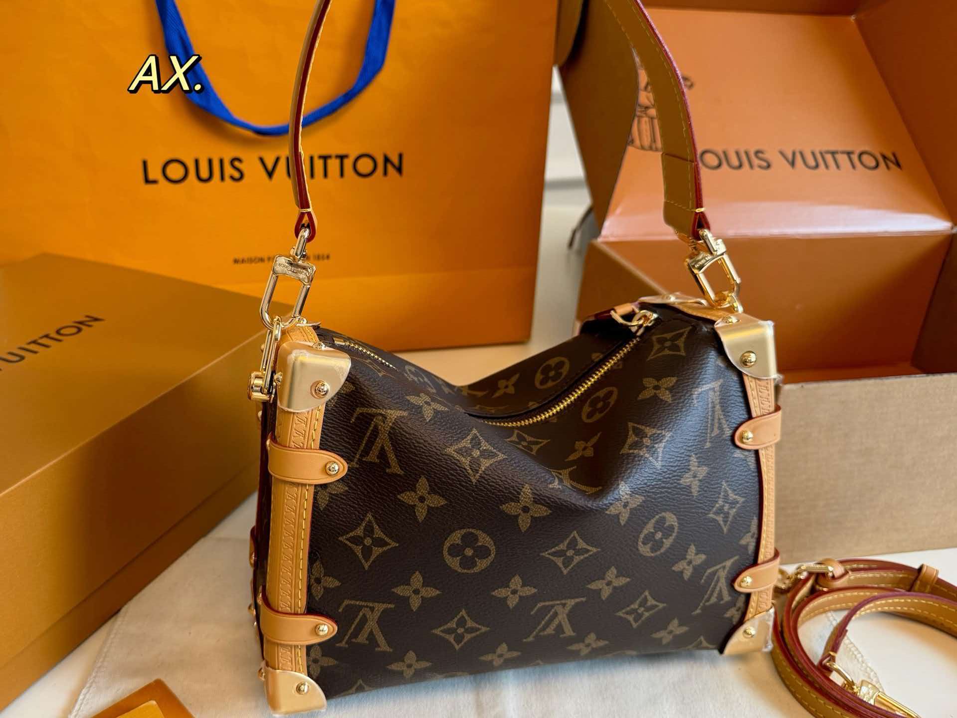 Monogram large soft trunk crossbody bag gold hardware women vintage handbag