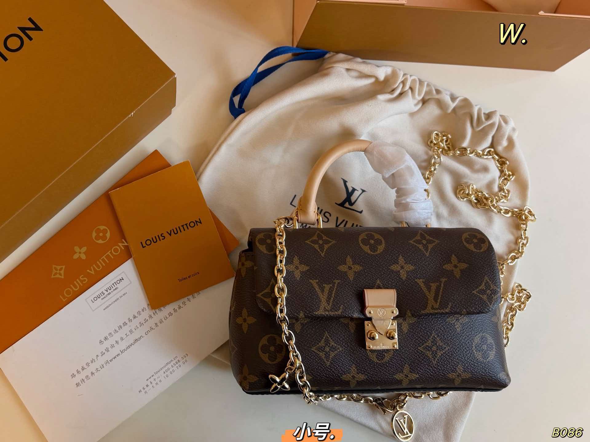 Monogram nano madeleine crossbody bag gold‑tone hardware with lv charm women mini handbag