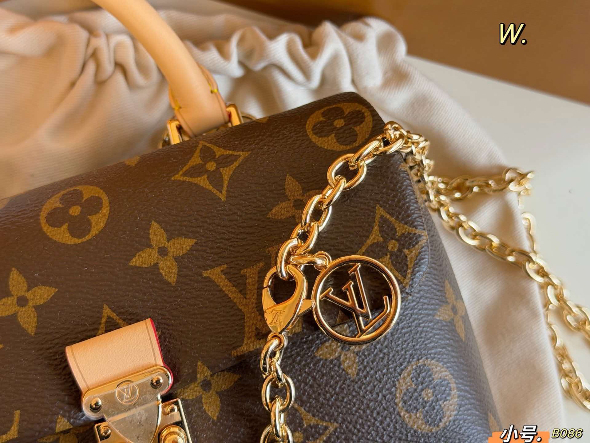 Monogram nano madeleine crossbody bag gold‑tone hardware with lv charm women mini handbag