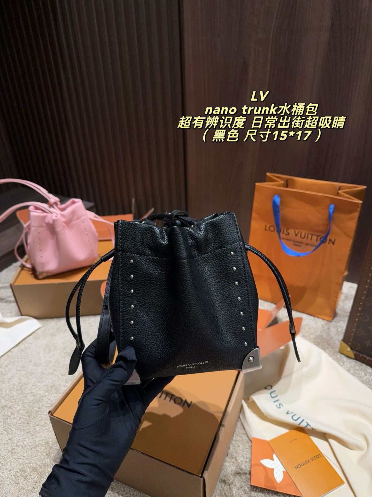LV Nano Noé Trunk Monogram Bucket Crossbody Bag