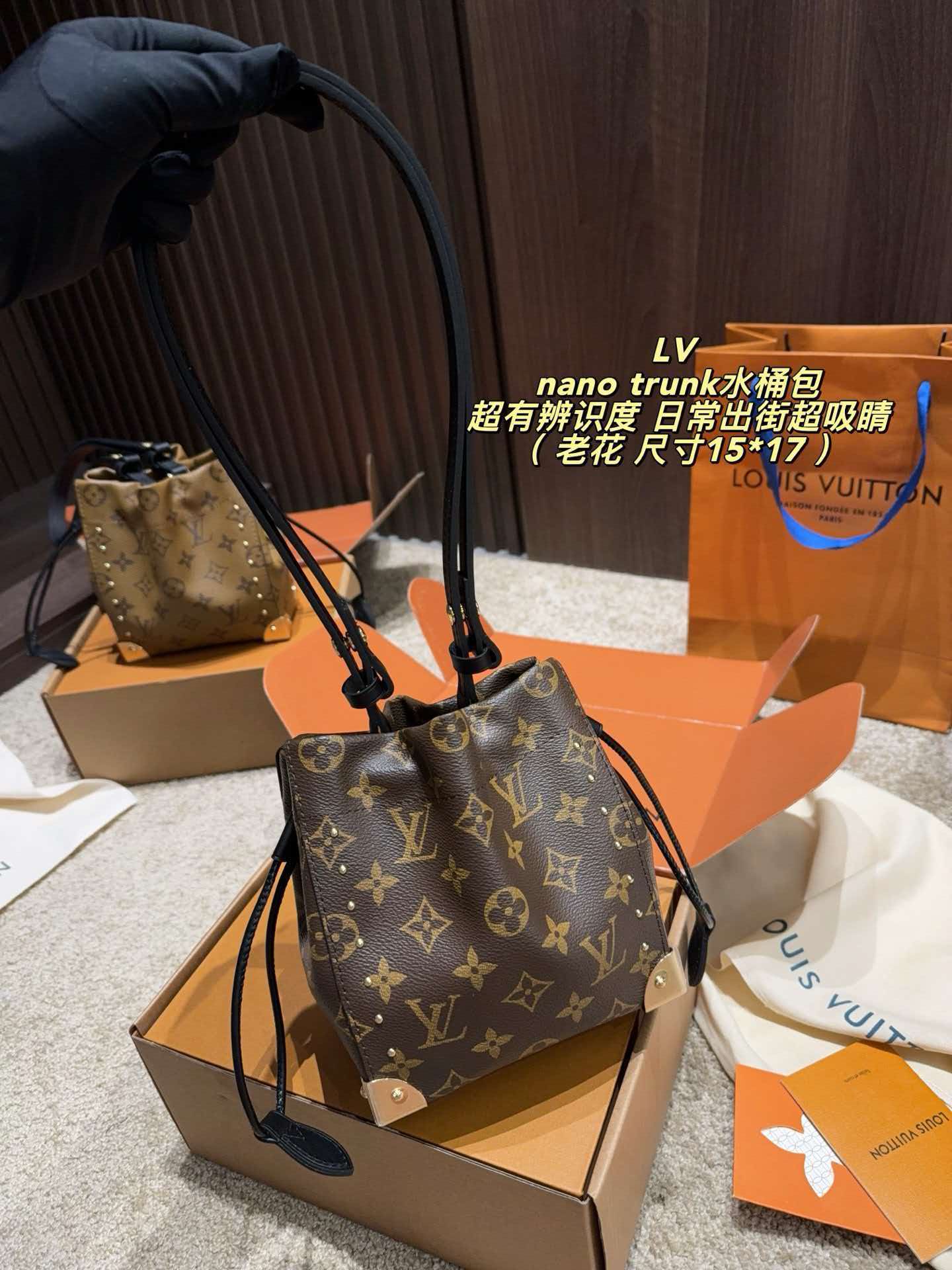 LV Nano Noé Trunk Monogram Bucket Crossbody Bag