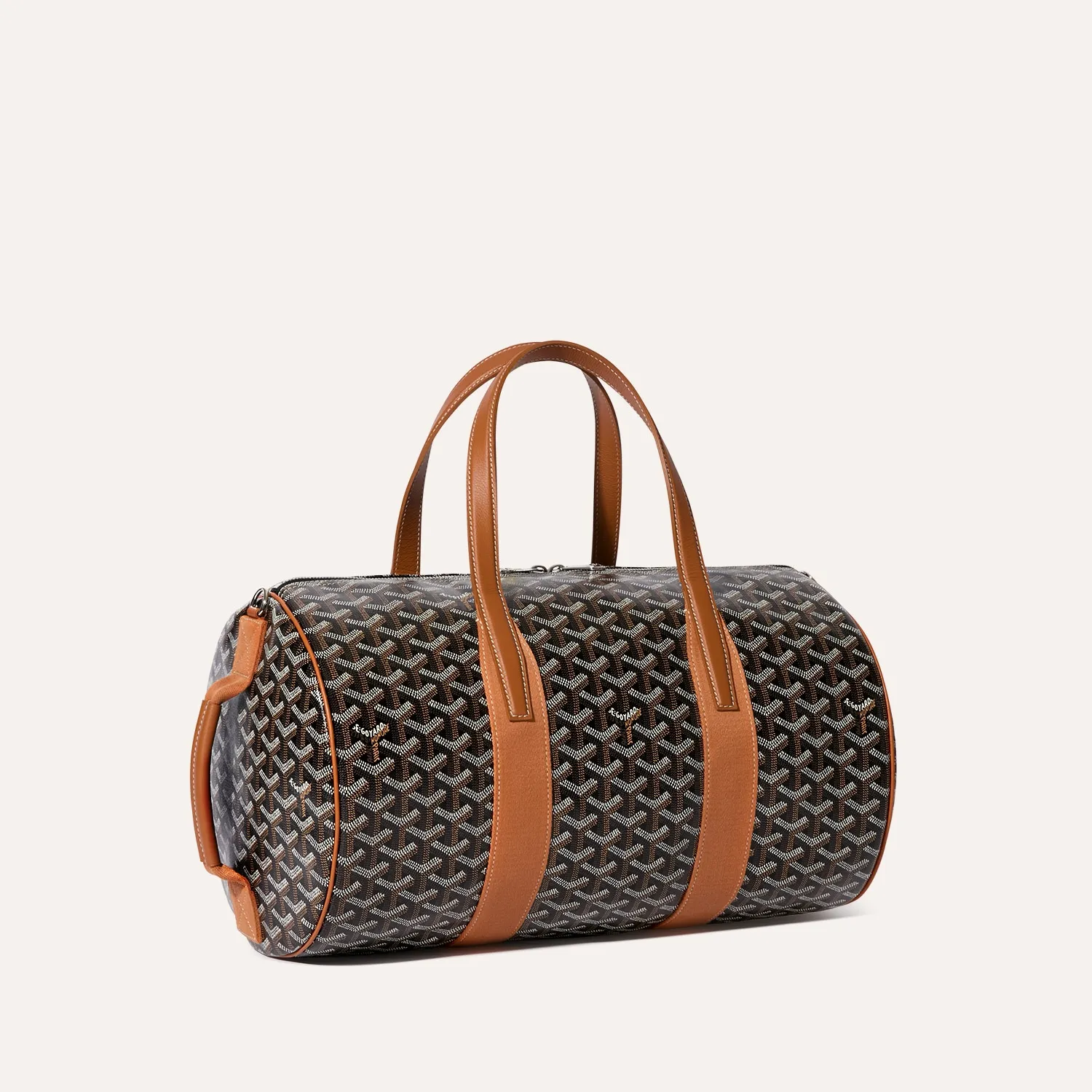Goyard Barrel 40 green barrel‑shaped travel duffle bag, durable canvas, leather trim and premium metal hardware
