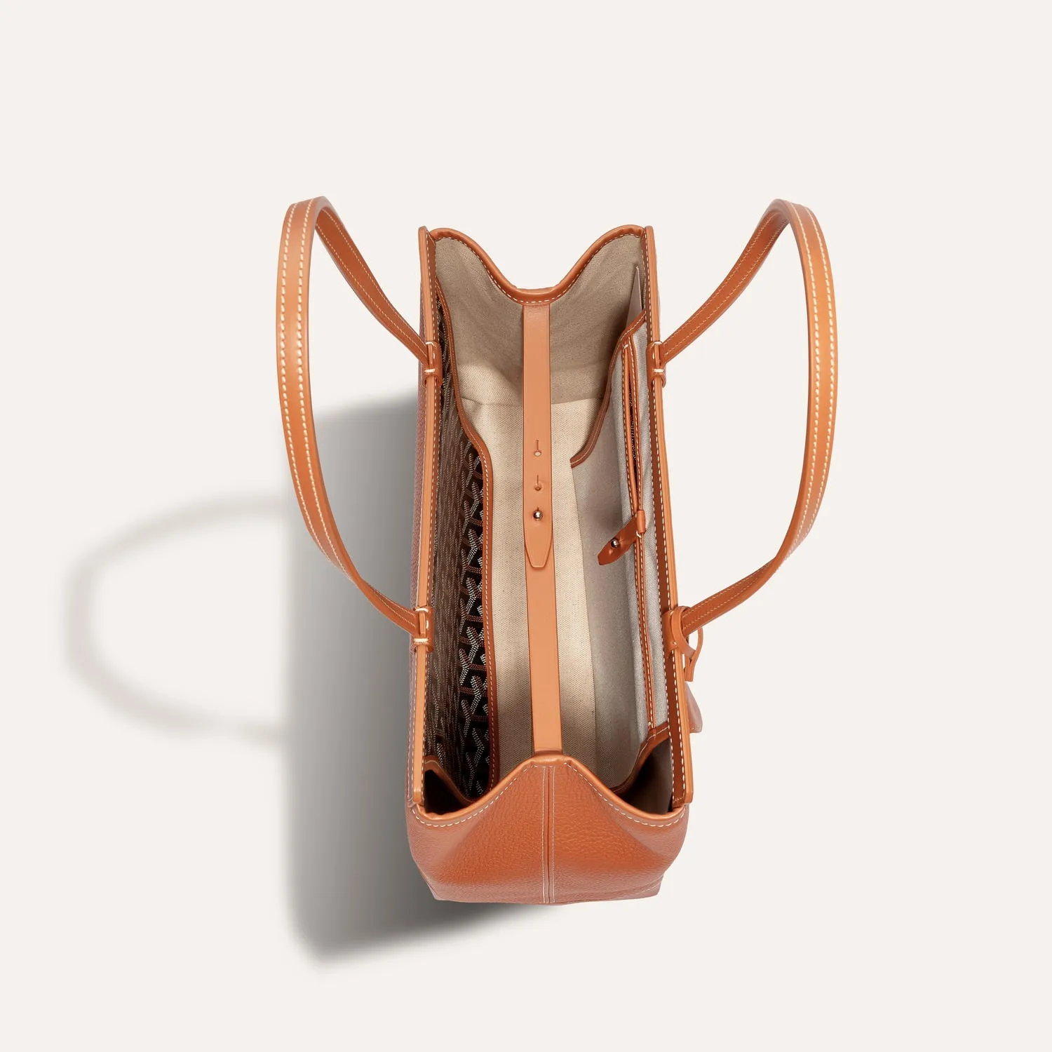 Goyard Bellechasse Biaude PM tote bag in orange‑brown canvas, leather trim, top handles, spacious daily commuter handbag