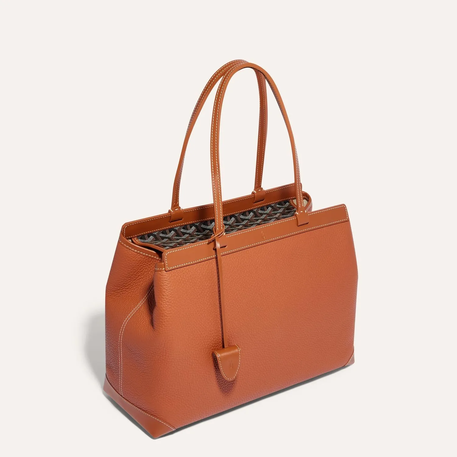 Goyard Bellechasse Biaude PM tote bag in orange‑brown canvas, leather trim, top handles, spacious daily commuter handbag