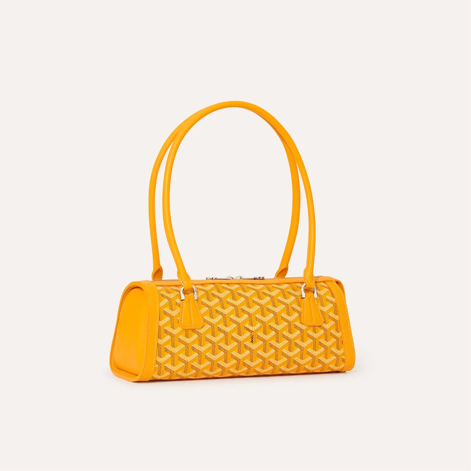 Goyard Bonbonniere PM green baguette shoulder underarm bag, iconic goyardine canvas, chevroches calfskin trim, palladium‑tone hardware, double zipper sliders
