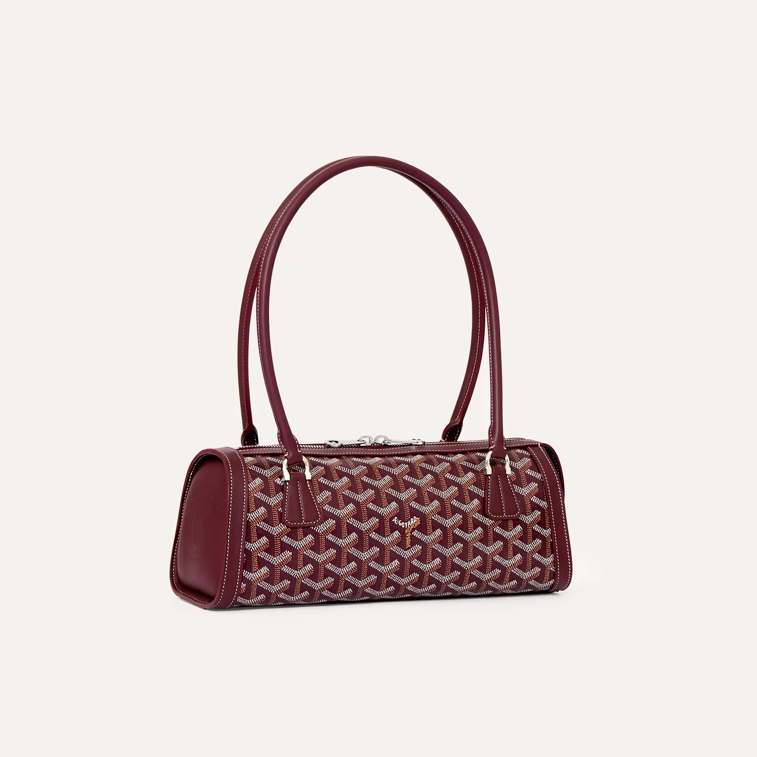 Goyard Bonbonniere PM green baguette shoulder underarm bag, iconic goyardine canvas, chevroches calfskin trim, palladium‑tone hardware, double zipper sliders