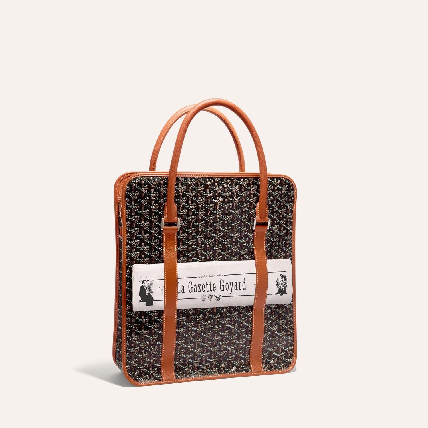 Goyard Saint Léger green vertical hand tote bag, iconic goyardine canvas, leather trim, top short handles, vertical structured silhouette