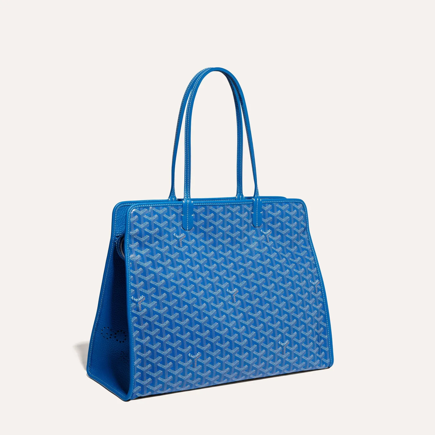 Goyard Hardy PM green structured zip tote bag, iconic goyardine canvas, calfskin trim, top short handles, full‑zip closure