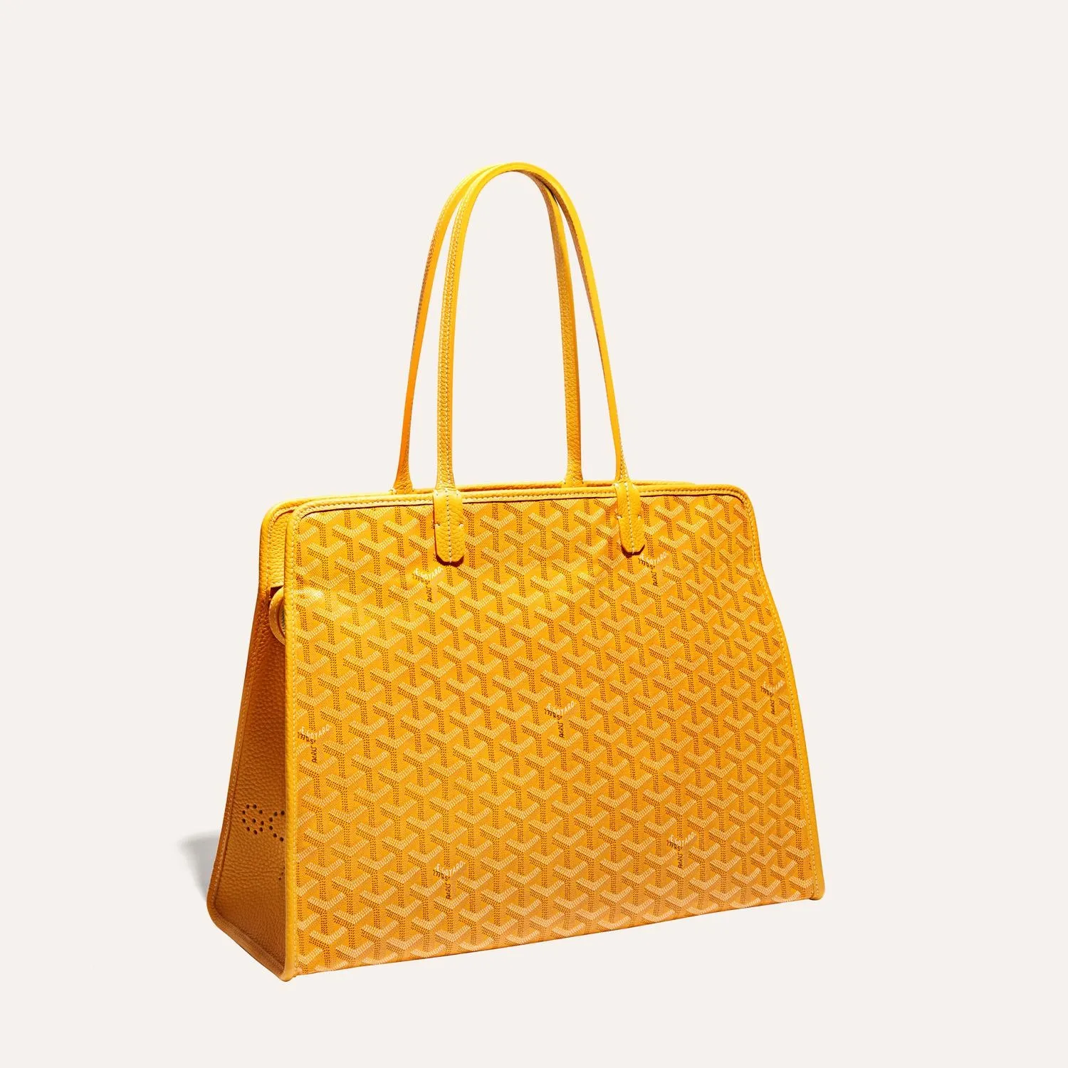 Goyard Hardy PM green structured zip tote bag, iconic goyardine canvas, calfskin trim, top short handles, full‑zip closure