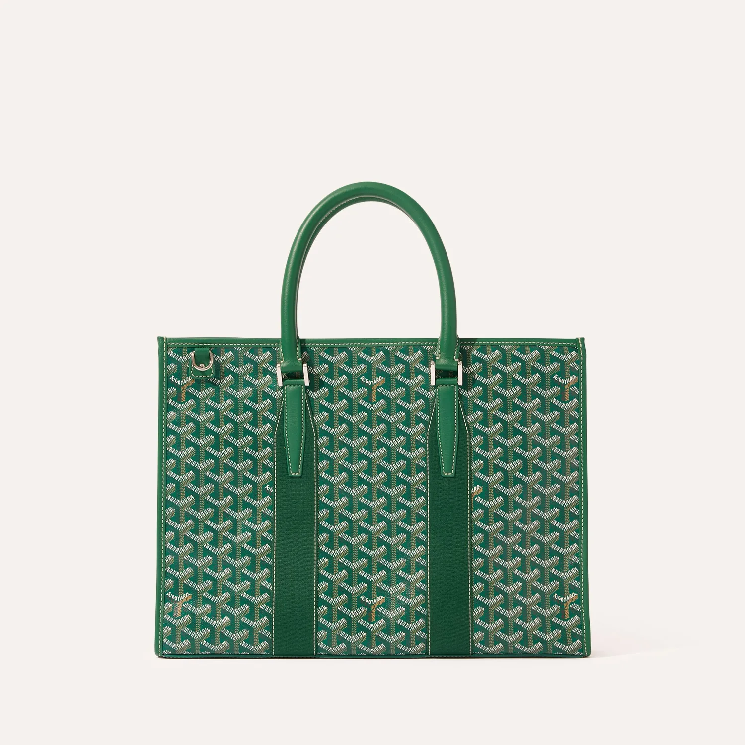 Goyard Morvan Document Case green zip tote bag, iconic goyardine canvas, chevroches calfskin trim, full‑zip closure, D‑rings for optional shoulder strap