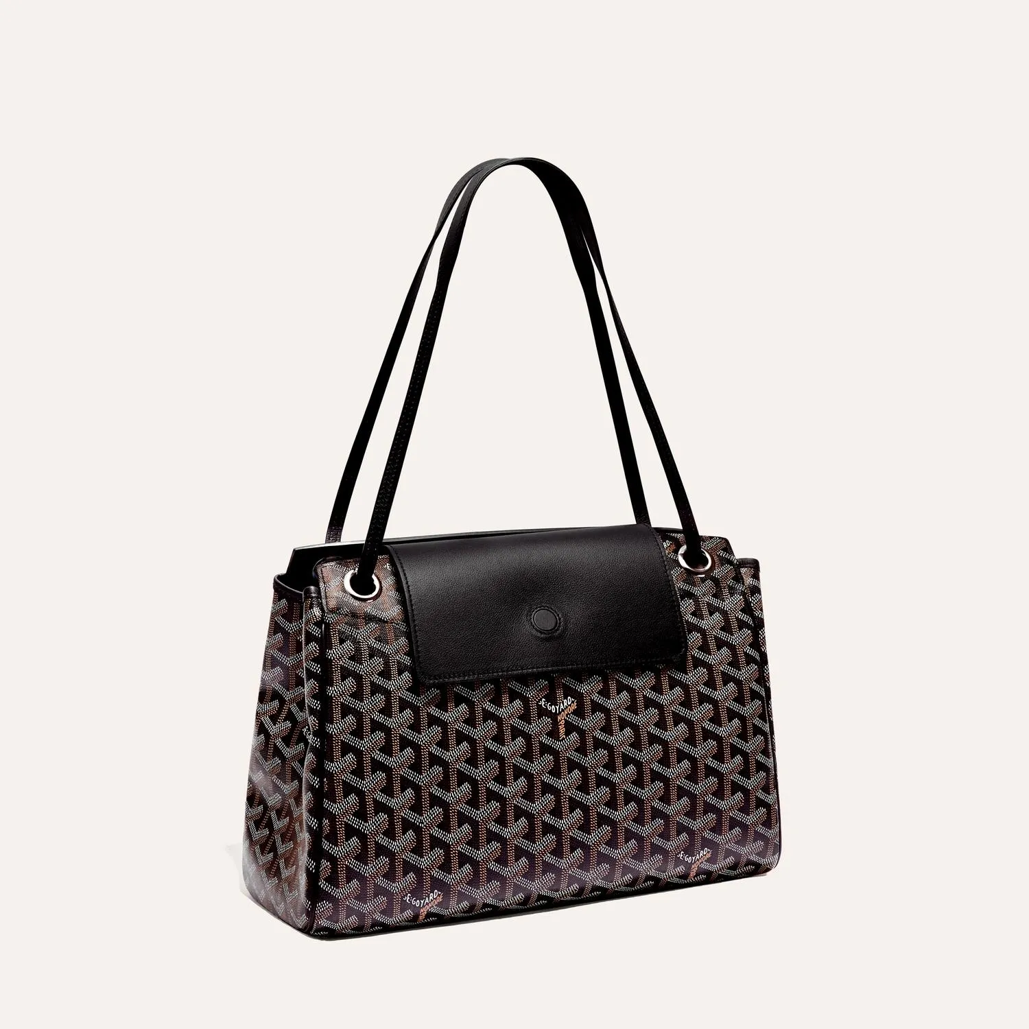 Goyard Rouette Souple PM green soft shoulder bag, iconic goyardine canvas, smooth calfskin flap, silver‑tone eyelet hardware, adjustable shoulder strap