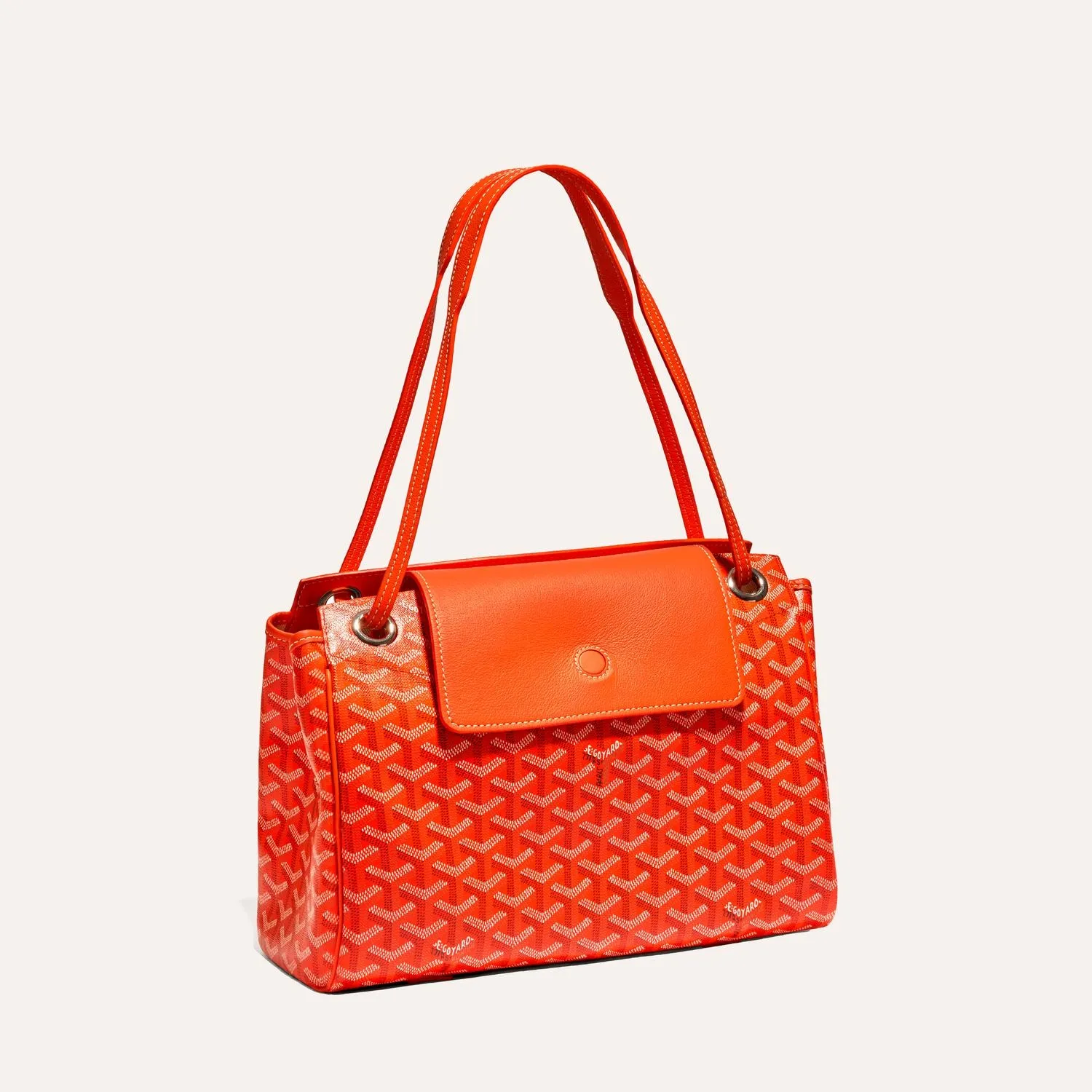 Goyard Rouette Souple PM green soft shoulder bag, iconic goyardine canvas, smooth calfskin flap, silver‑tone eyelet hardware, adjustable shoulder strap