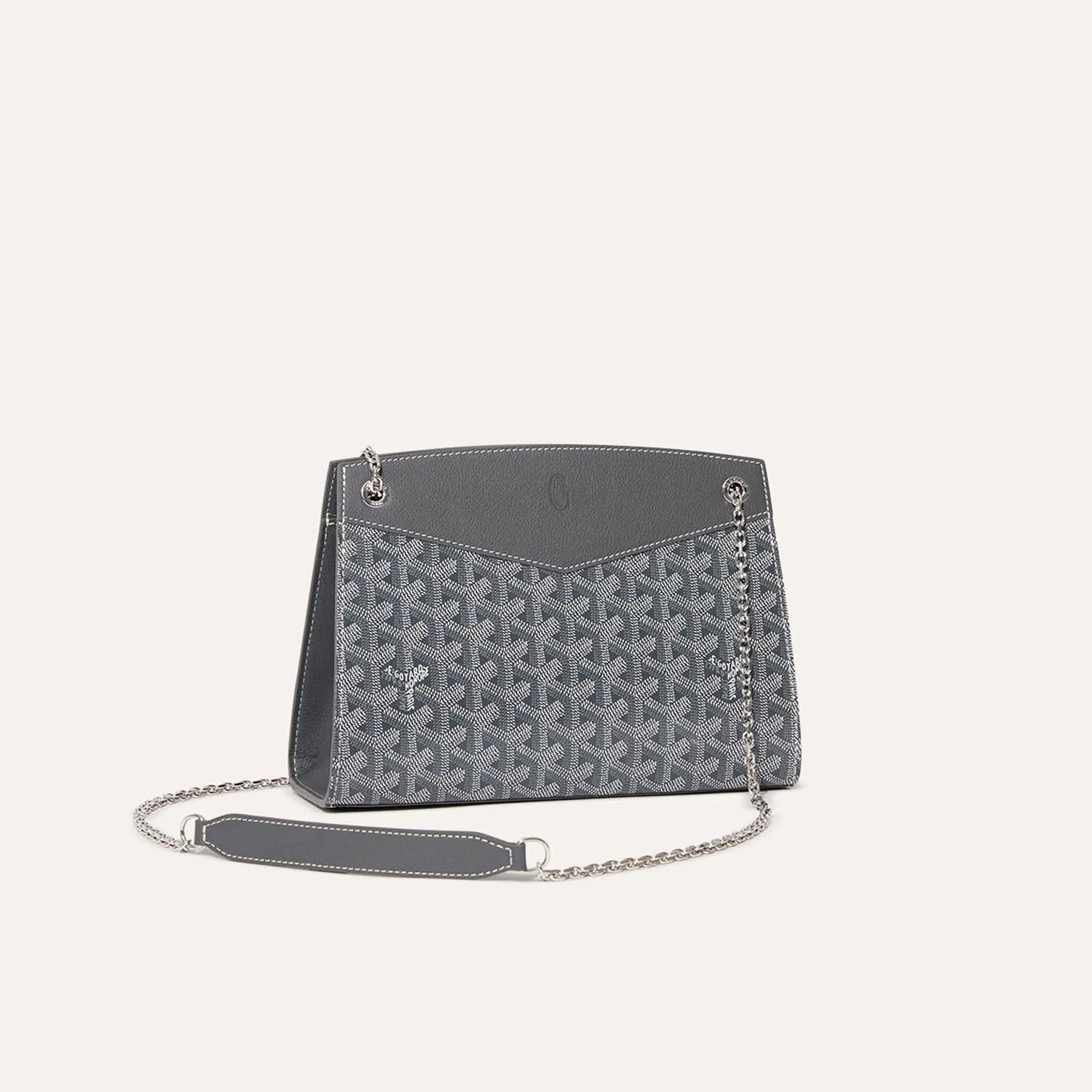 Goyard Rouette Structured PM grey chain shoulder bag, iconic goyardine canvas, calfskin trim, polished chain strap, silver‑tone turn‑lock clasp