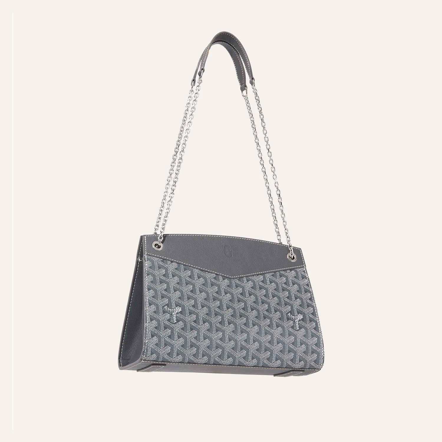 Goyard Rouette Structured PM grey chain shoulder bag, iconic goyardine canvas, calfskin trim, polished chain strap, silver‑tone turn‑lock clasp