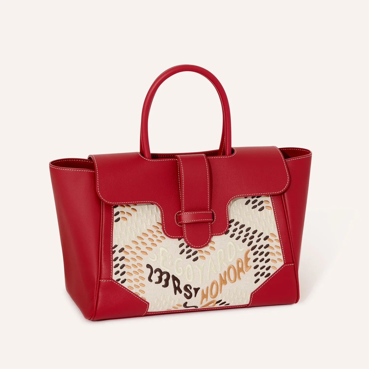 Goyard Saigon Tote green limited‑edition hand tote bag, hand‑embroidered goyardine canvas, smooth calfskin trim, top short handles, buckle flap closure