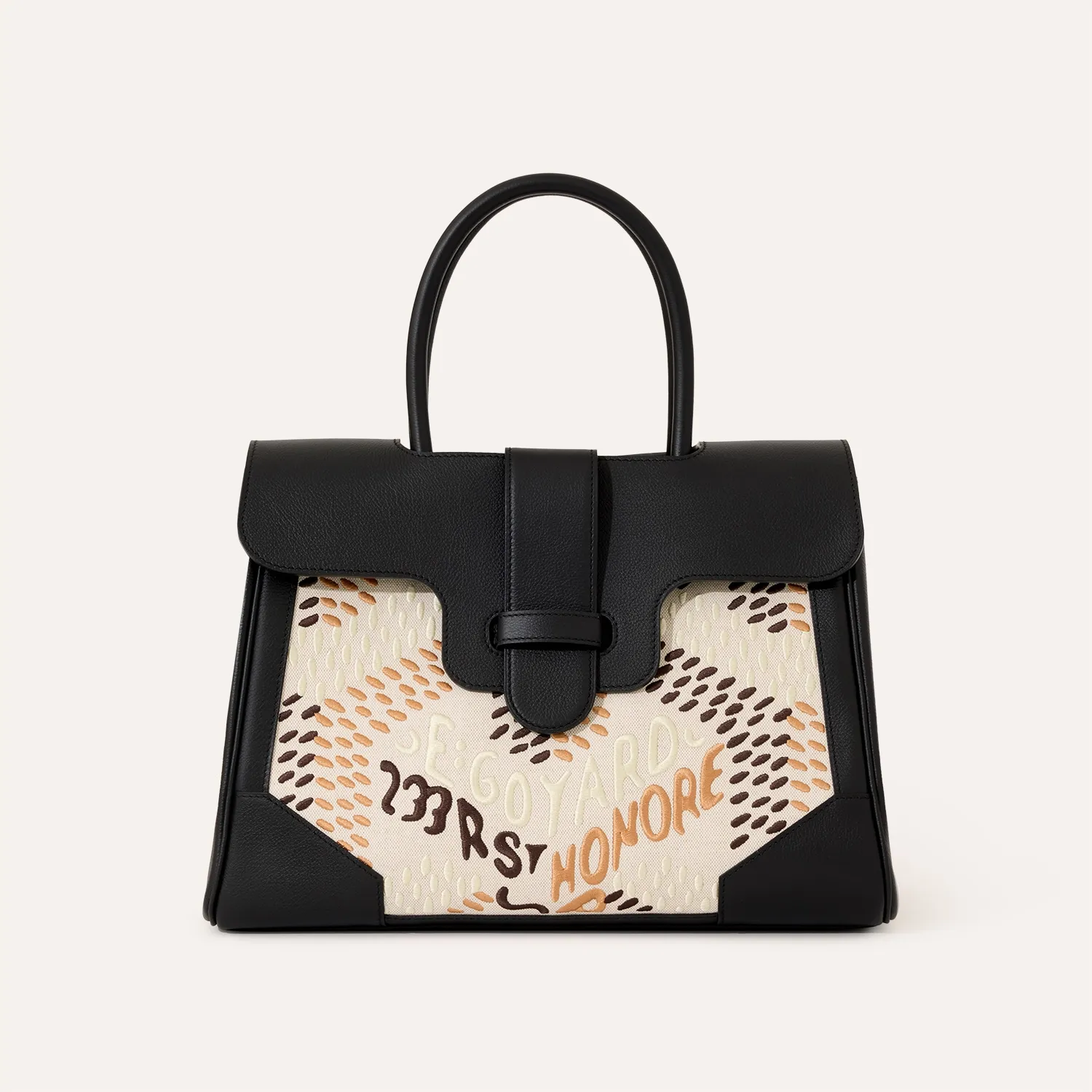 Goyard Saigon Tote green limited‑edition hand tote bag, hand‑embroidered goyardine canvas, smooth calfskin trim, top short handles, buckle flap closure
