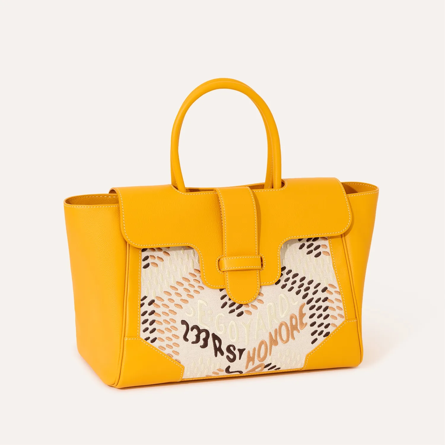 Goyard Saigon Tote green limited‑edition hand tote bag, hand‑embroidered goyardine canvas, smooth calfskin trim, top short handles, buckle flap closure