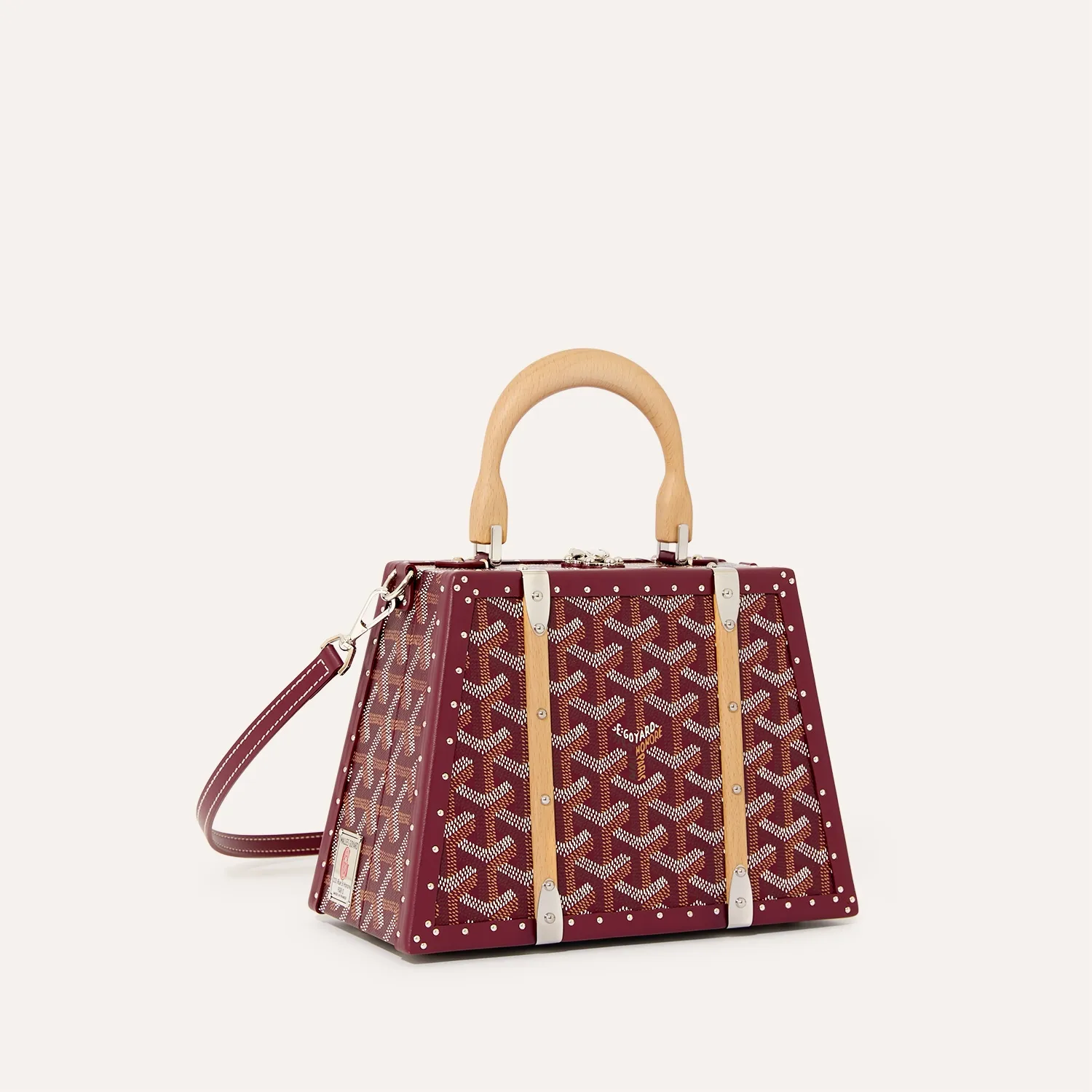 Goyard Sac Malle Saigon Mini green hard trunk bag, iconic goyardine canvas, beechwood top handle, detachable leather shoulder strap, vintage trunk rivet details