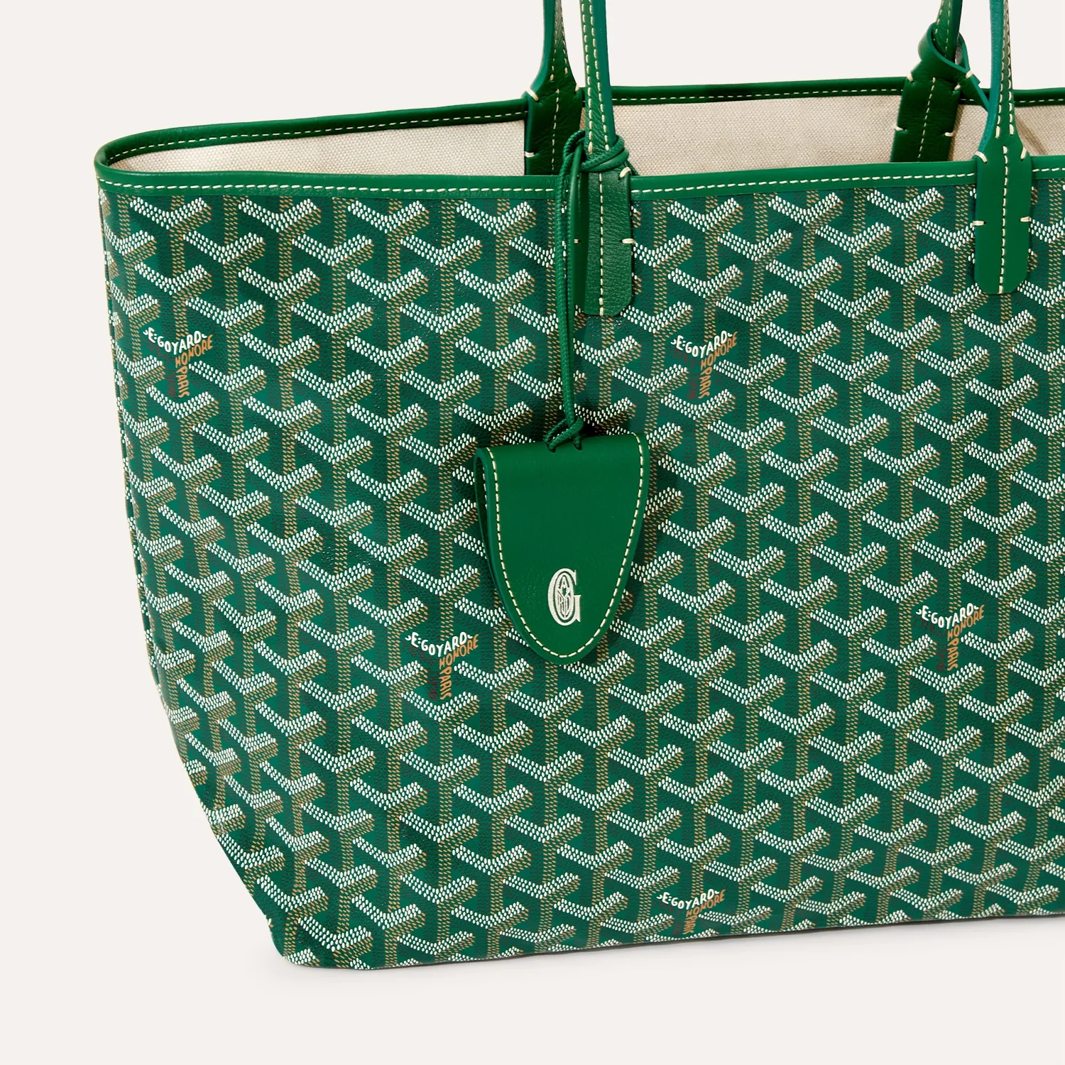 Goyard Saint Louis PM Green Stripes Initials Reversible Tote Bag