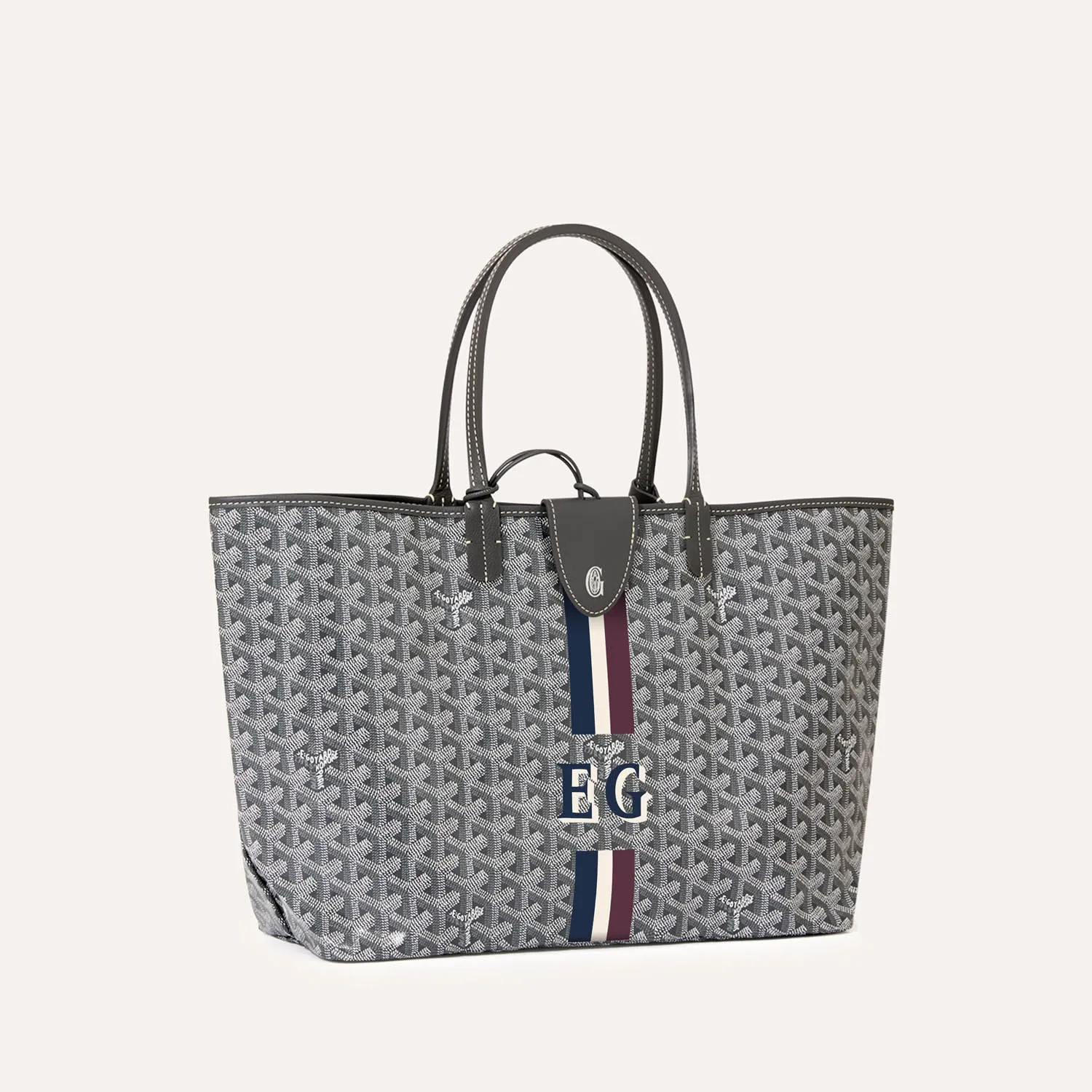 Goyard Saint Louis PM Green Stripes Initials Reversible Tote Bag