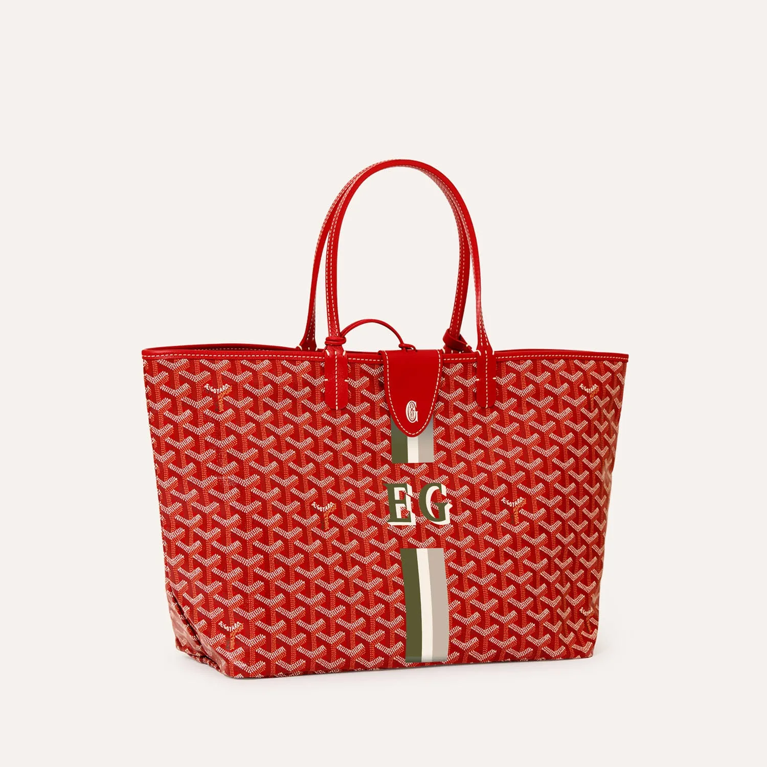 Goyard Saint Louis PM Green Stripes Initials Reversible Tote Bag