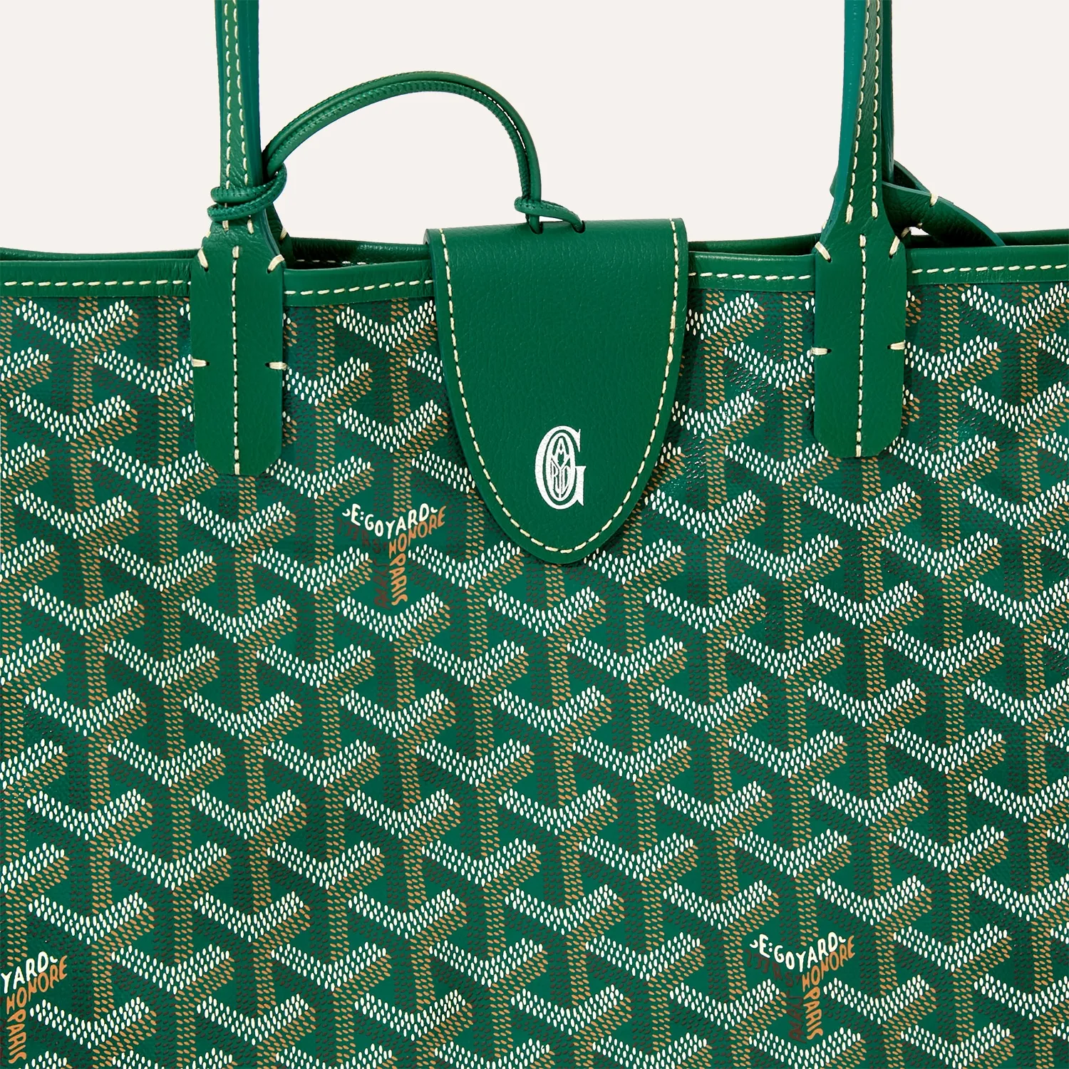 Goyard Saint Louis PM Green Stripes Initials Reversible Tote Bag