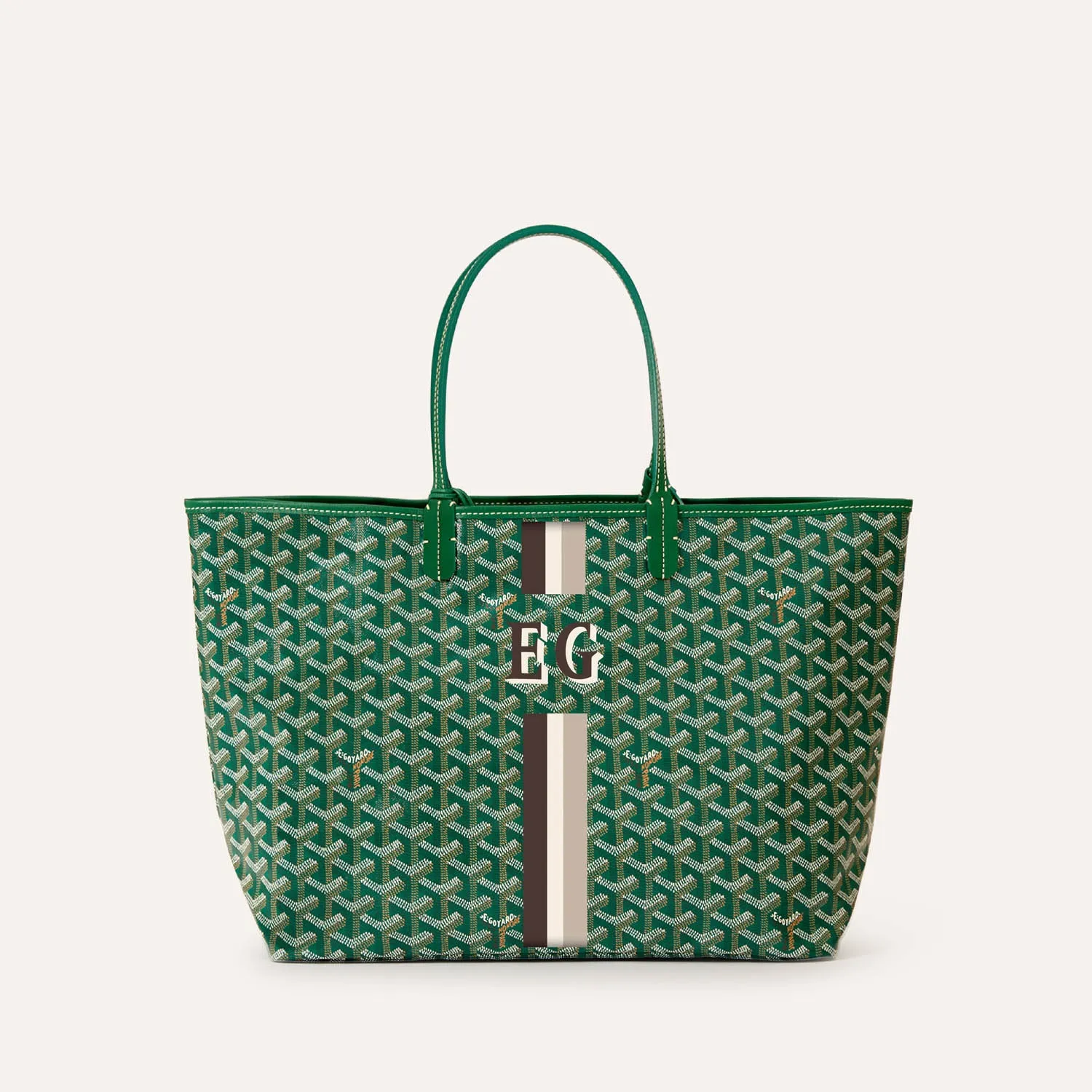 Goyard Saint Louis PM Green Stripes Initials Reversible Tote Bag