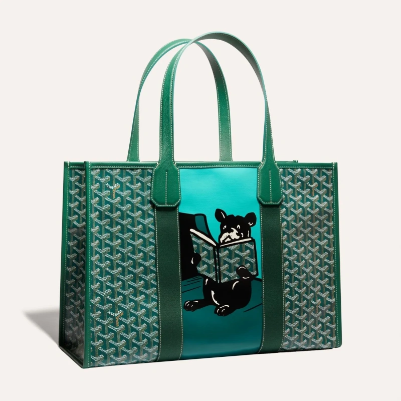 Goyard Villette MM Green French Bulldog Print Tote Bag