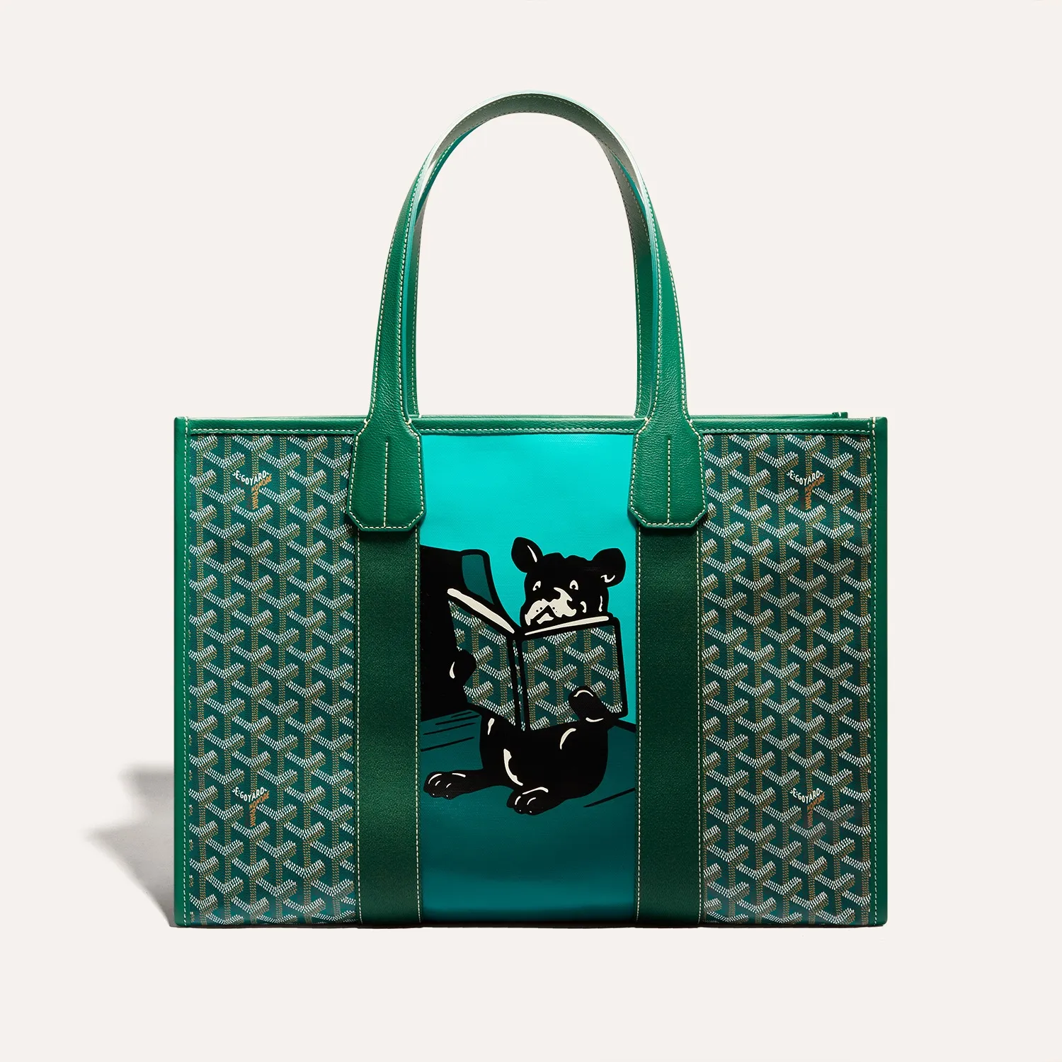 Goyard Villette MM Green French Bulldog Print Tote Bag