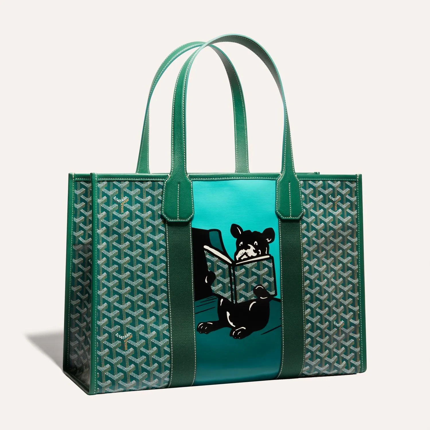 Goyard Villette MM Green French Bulldog Print Tote Bag